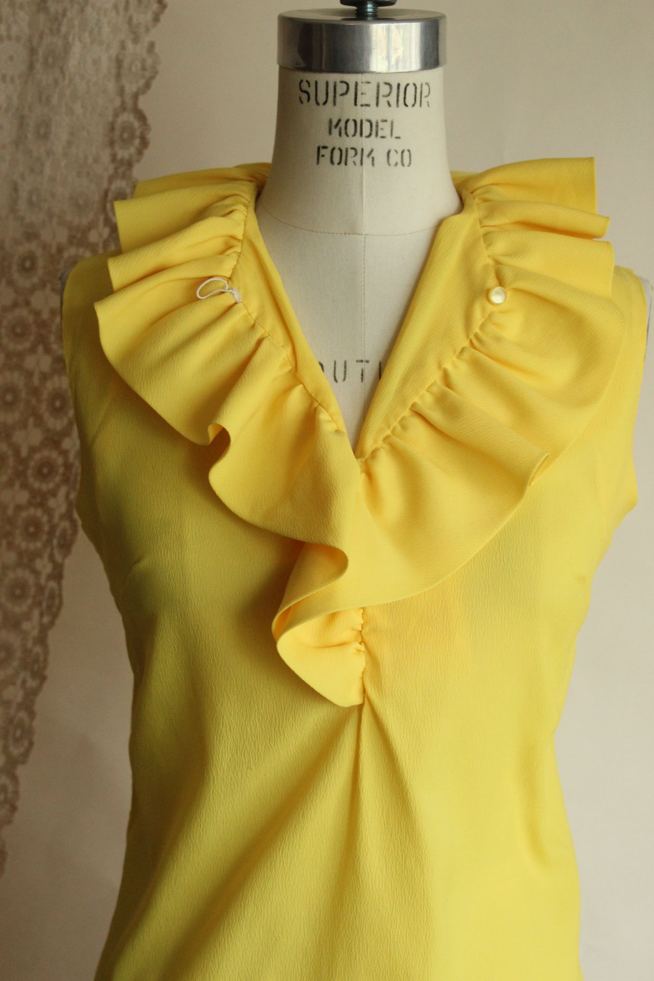 Vintage 1960s Teddi of California Yellow Ruffle Collar Blouse