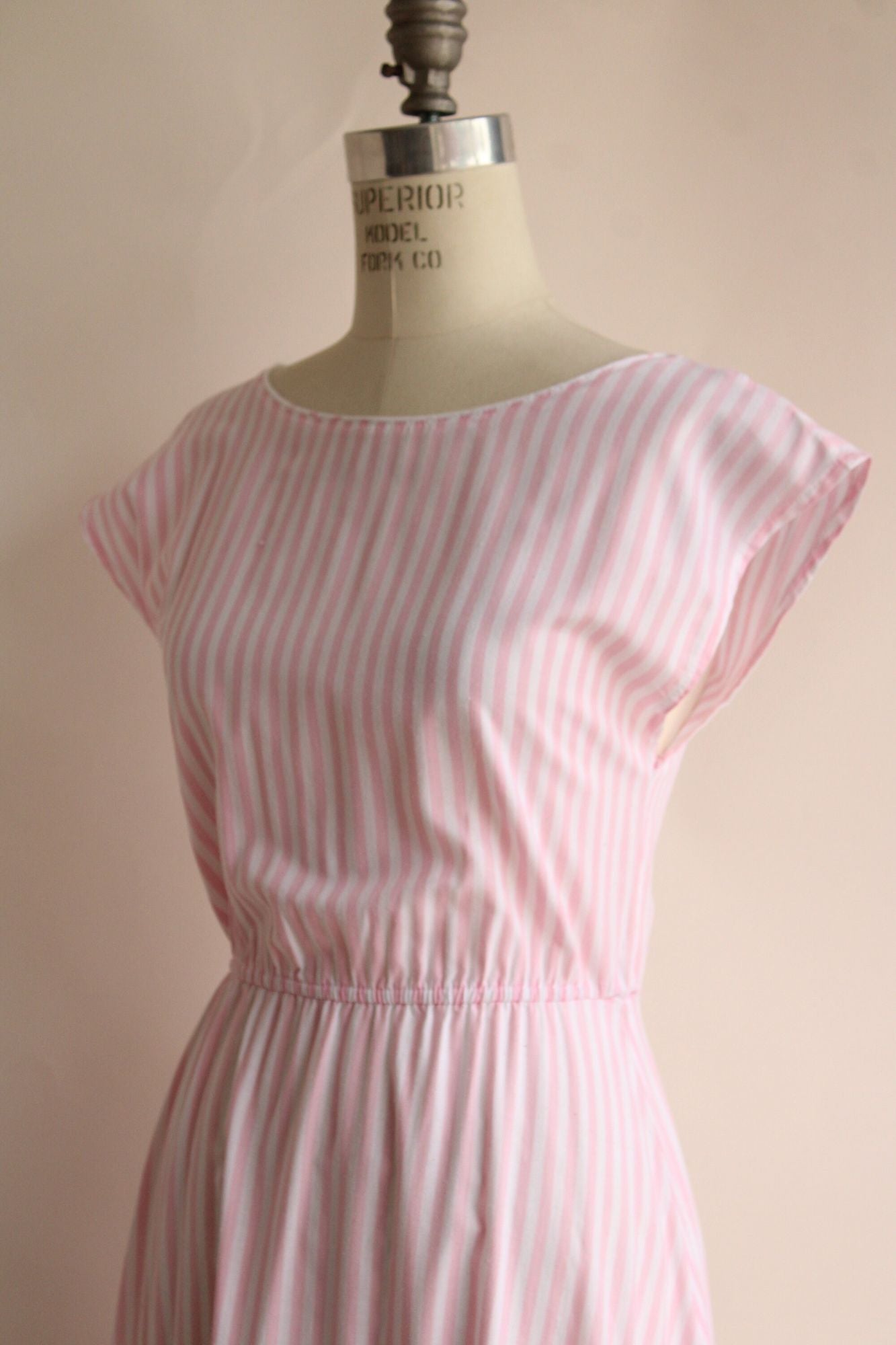 Vintage 1980's Joni Blair Pink with White Stripes and Polka Dots Dress