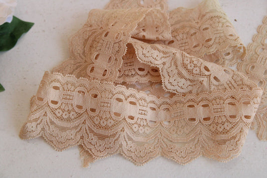 Vintage Beige Stretch Lace Trim, 1 yard plus 16 inches,  2 and 1/2" wide