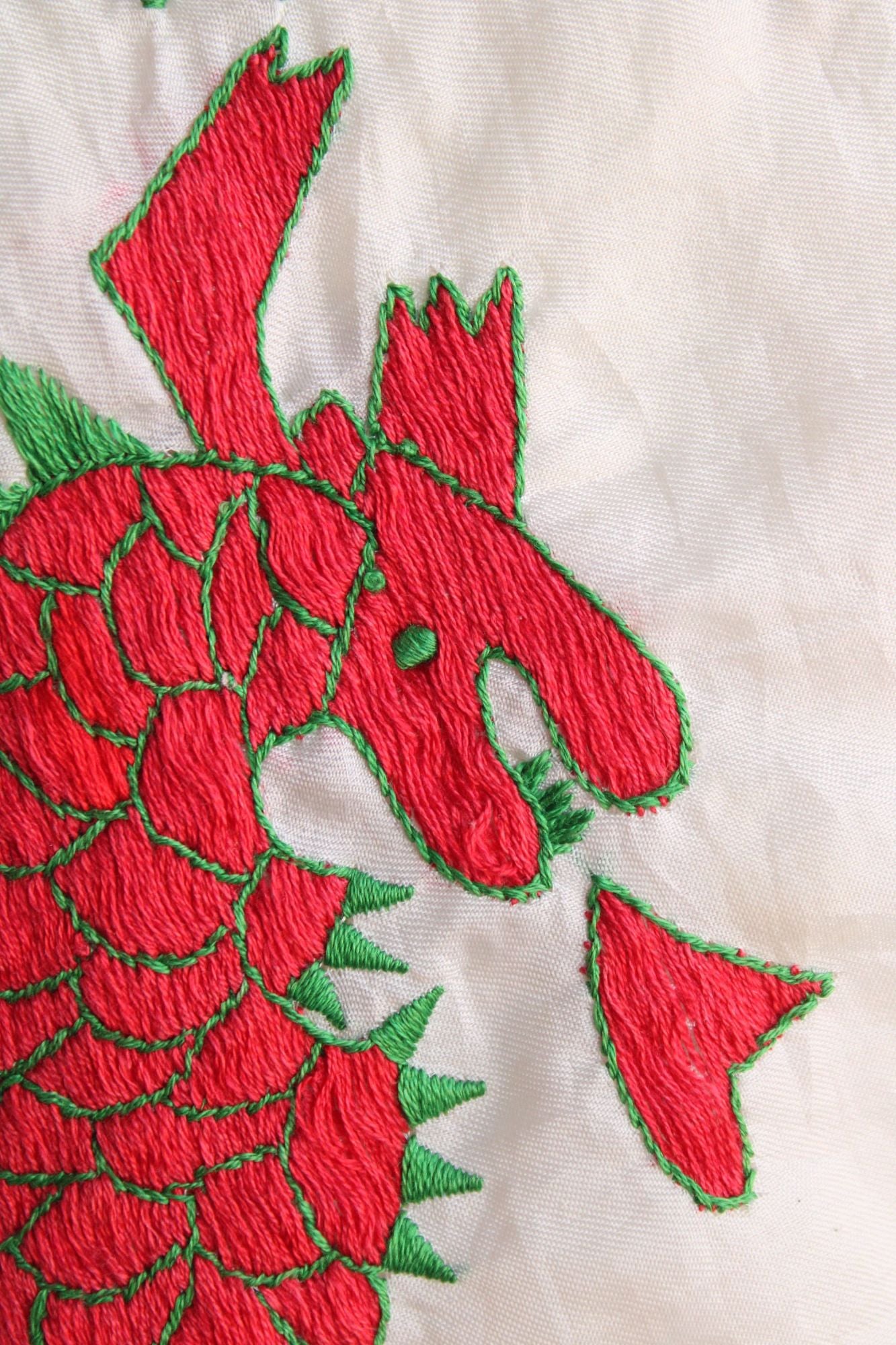 Vintage 1950s Philippines Dragon Embroidered Silk Scarf
