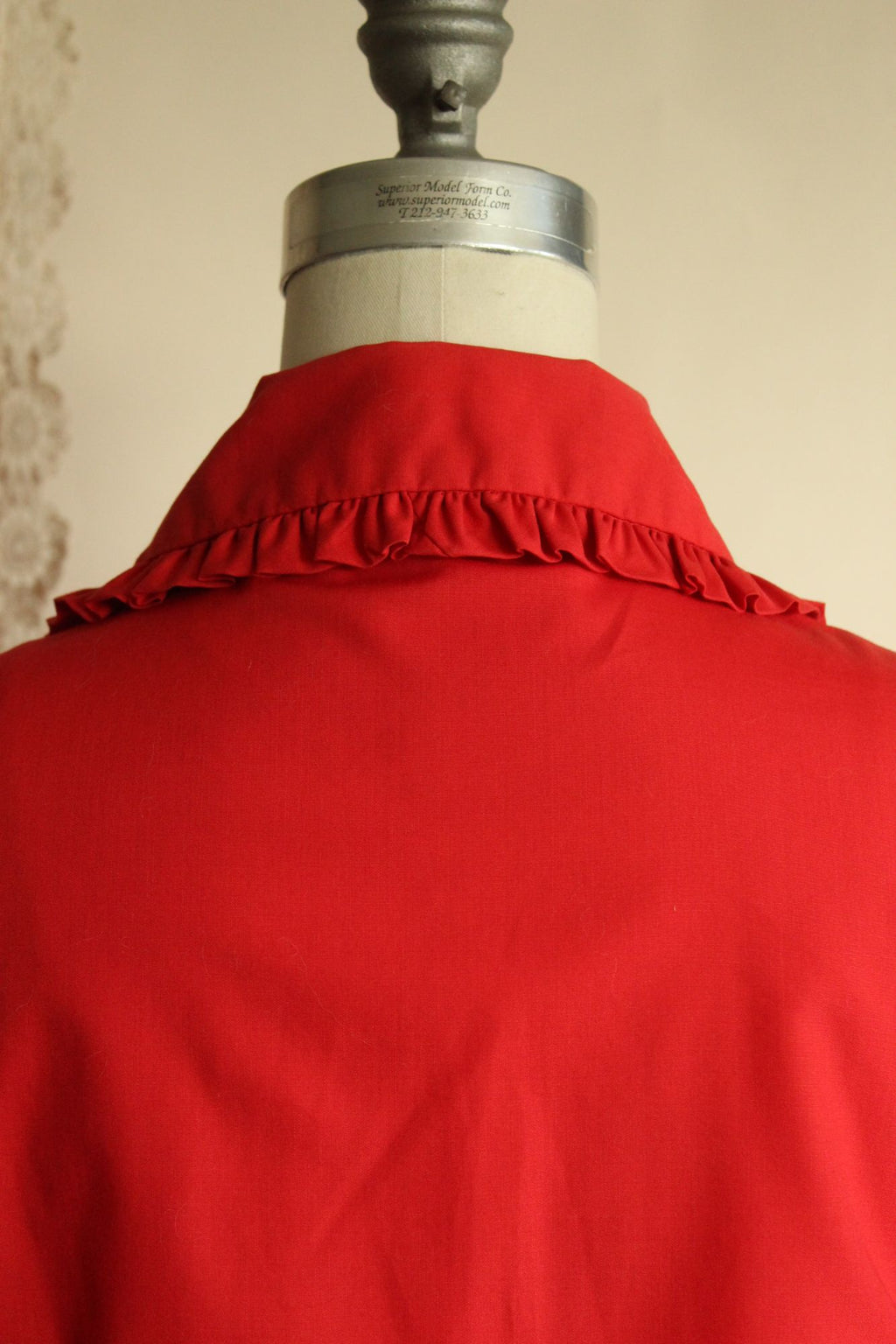 Vintage 1970s Lady Marlboro Red Button Up Shirt with Ruffled Collar