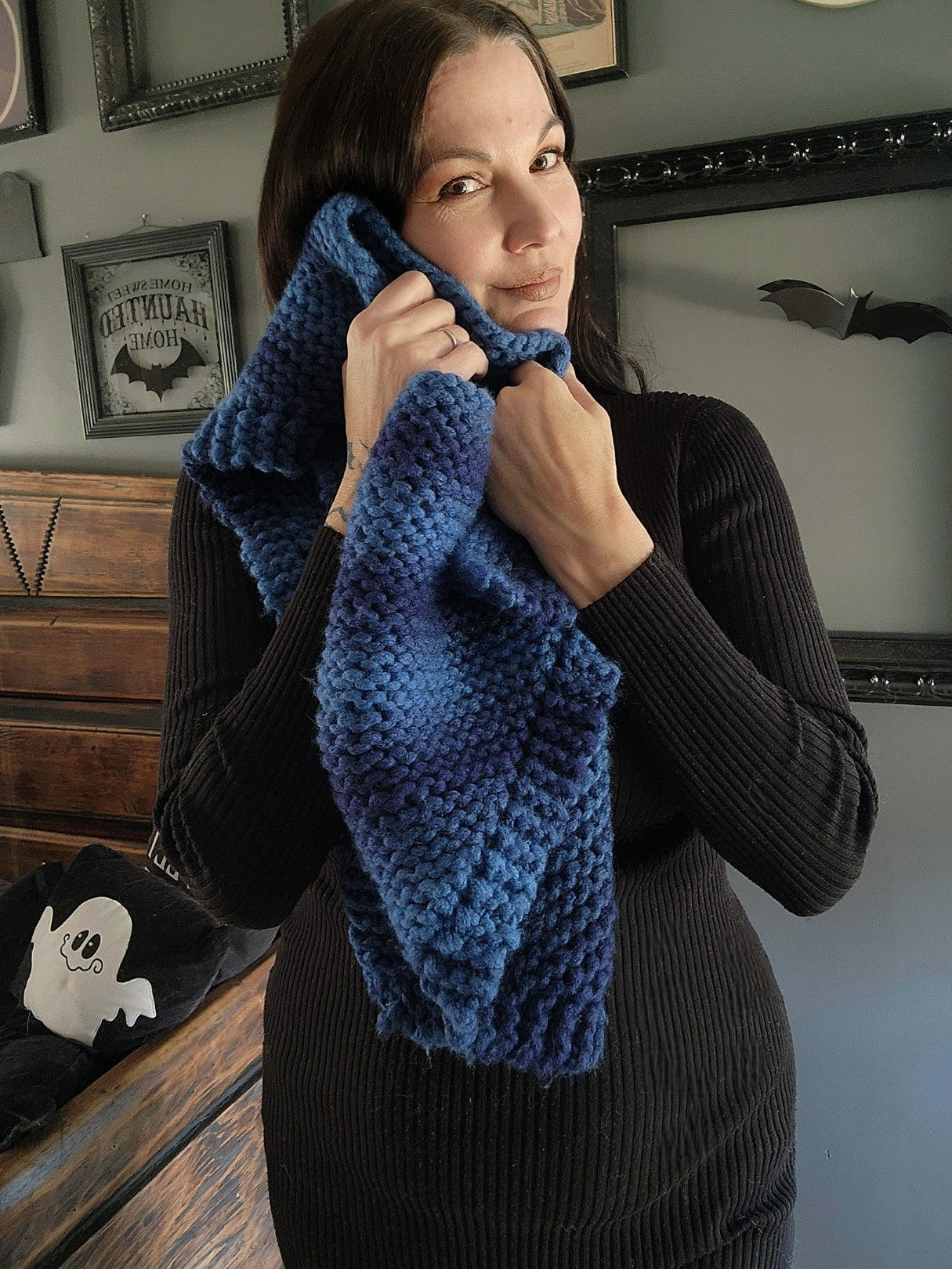 The "Woodland Mermaid" Handknit Ombre Blue Shawl