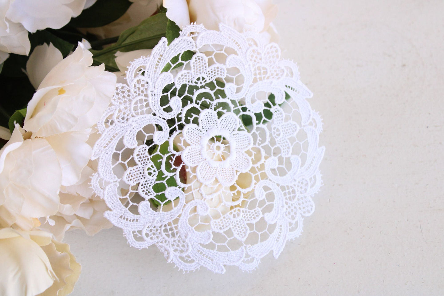 Vintage Set of Two White Lace Embroidered Doilies