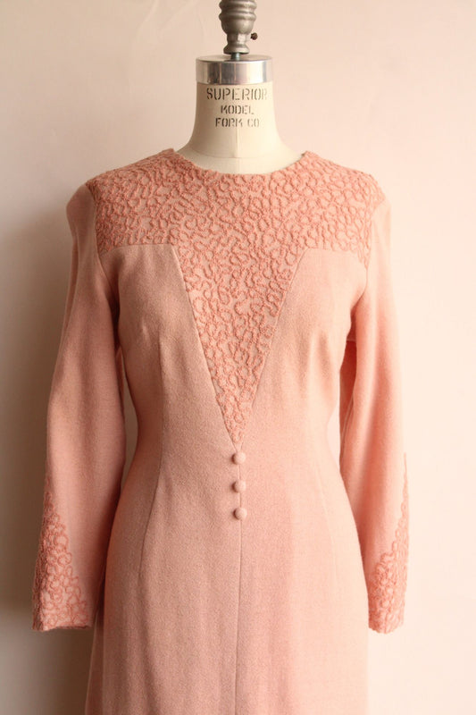 Vintage 1960s Embroidered Pink Angora Wool Dress