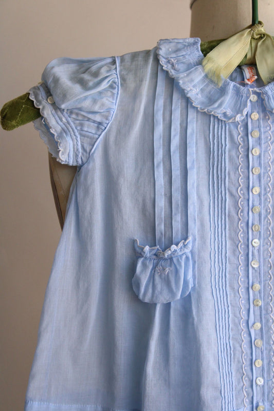 Vintage Handmade Blue Cotton Baby Dress