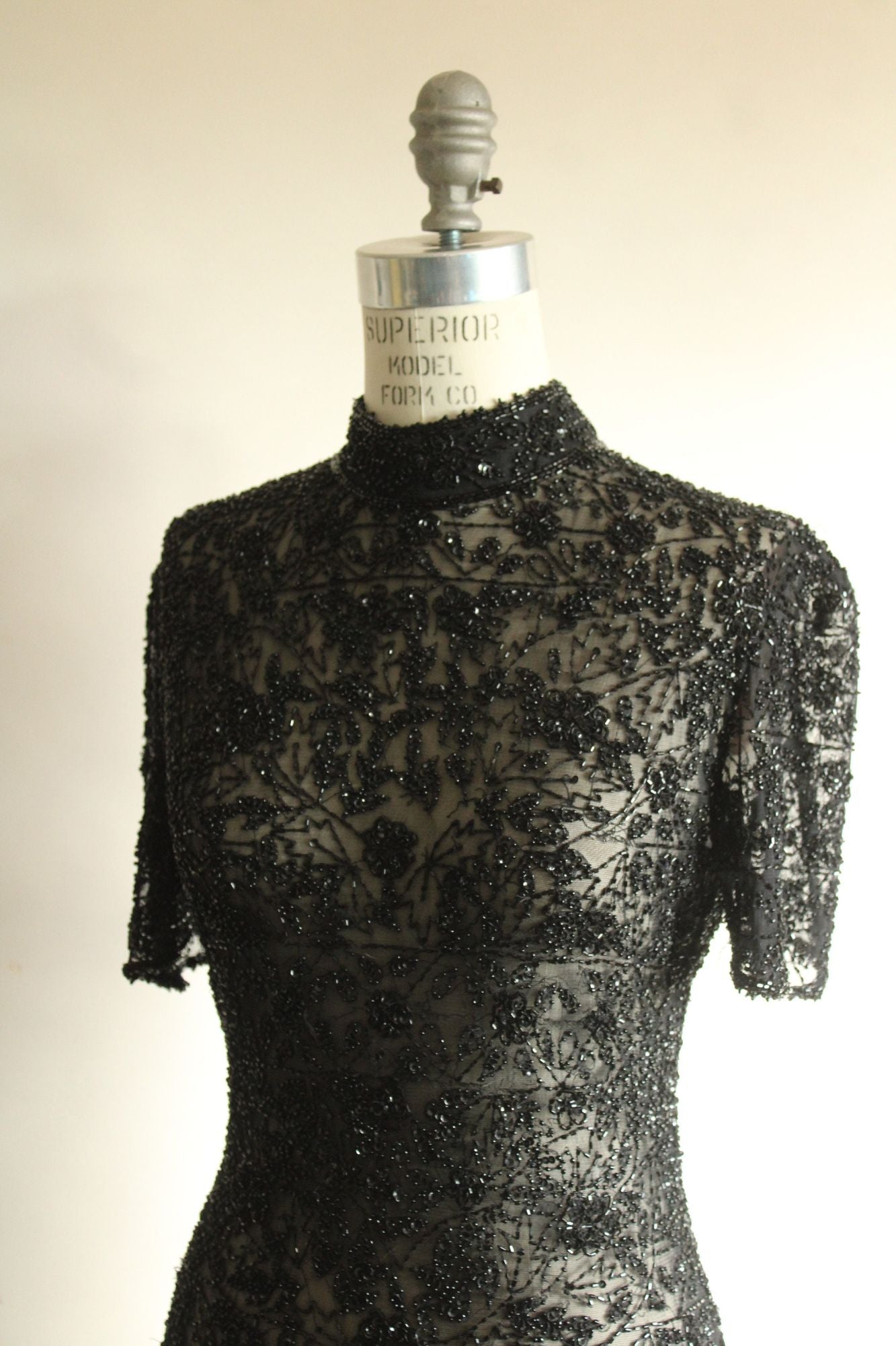 Vintage 1990s Marina by Marina Bresler Black Beaded Top with Open Back