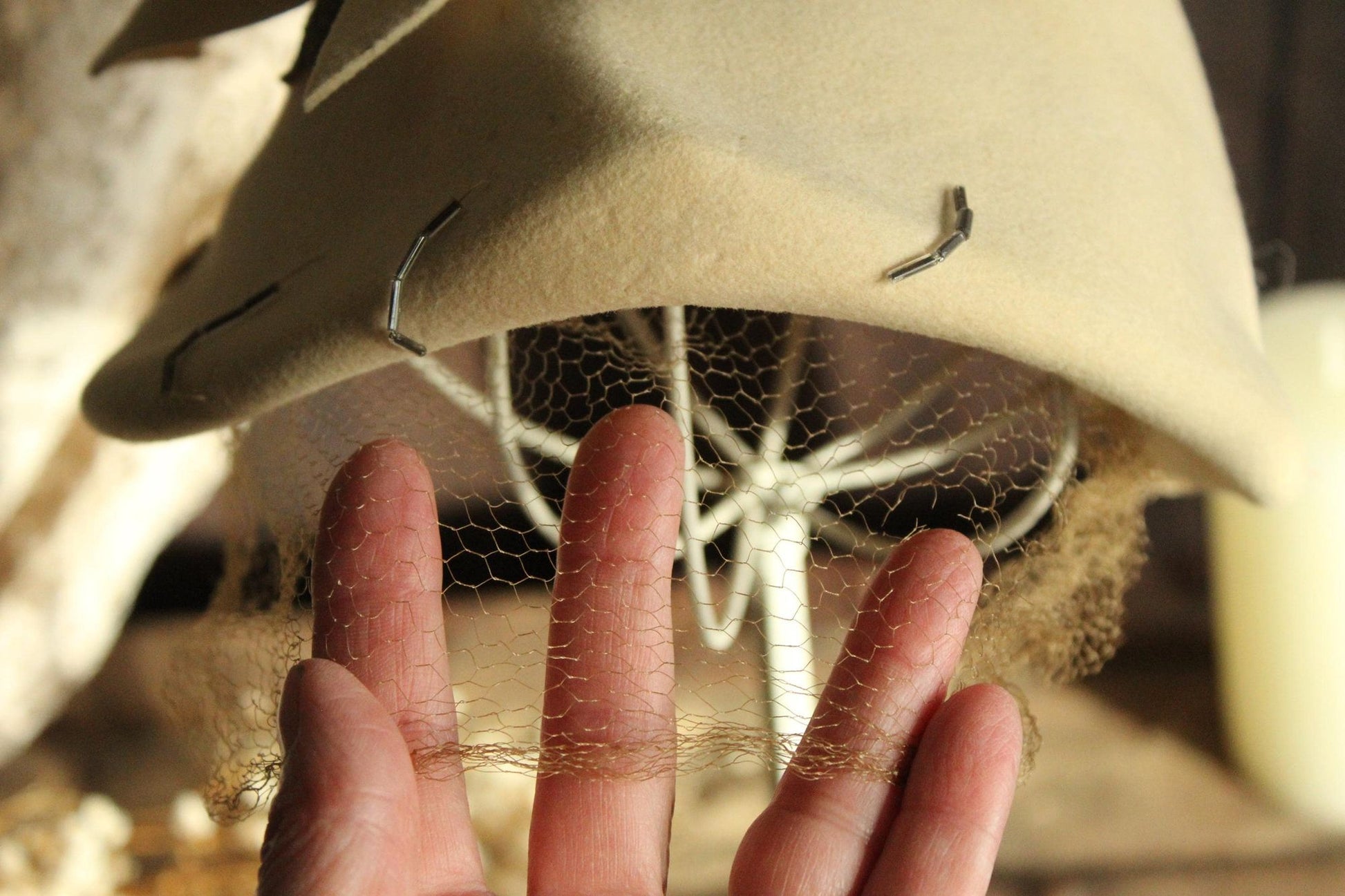 Vintage 1950s Chapeau Louise Ivory Wool Felt Hat with Birdcage Veil