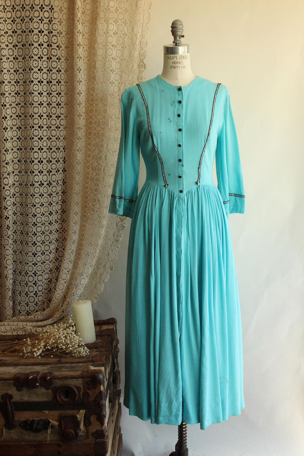 Vintage 1950s 1960s Victorian Day Dress Costume in Robins Egg Blue