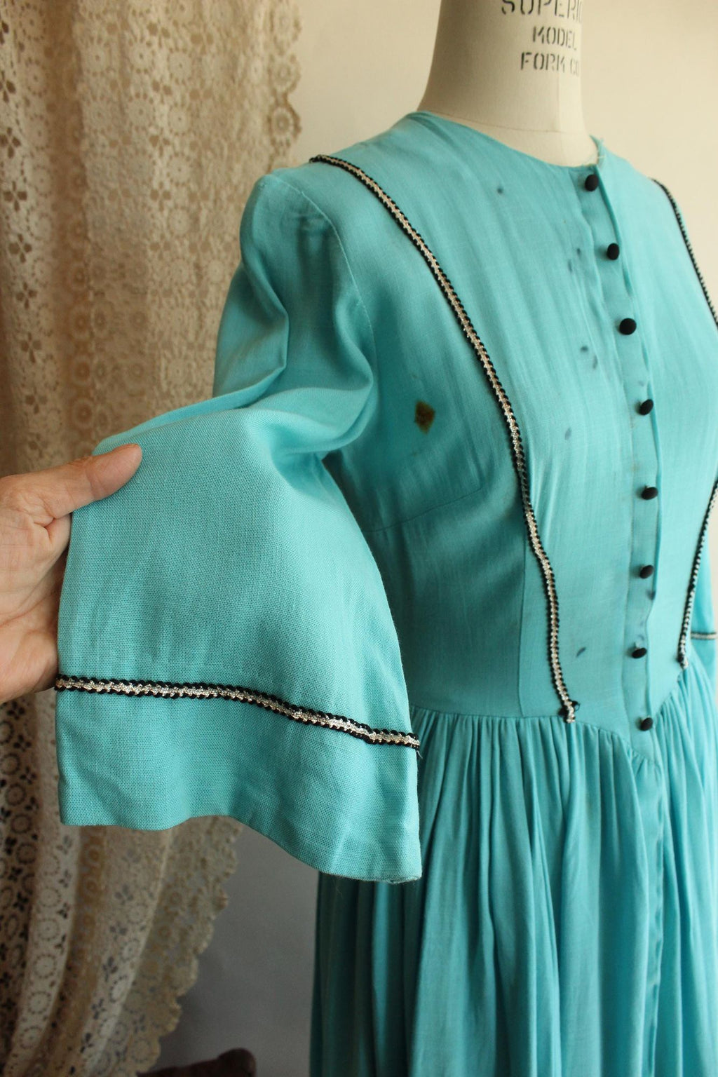 Vintage 1950s 1960s Victorian Day Dress Costume in Robins Egg Blue