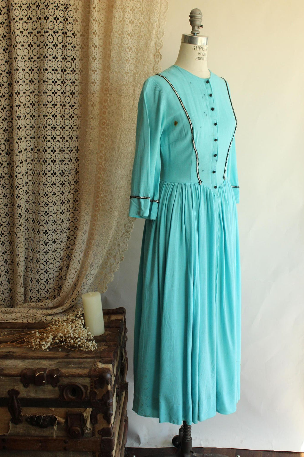 Vintage 1950s 1960s Victorian Day Dress Costume in Robins Egg Blue