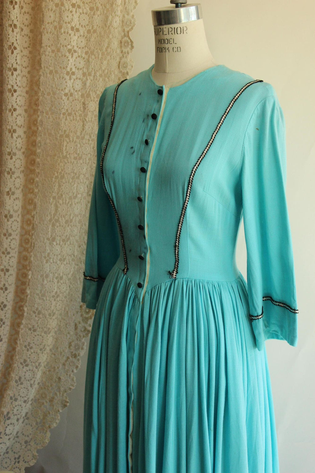 Vintage 1950s 1960s Victorian Day Dress Costume in Robins Egg Blue