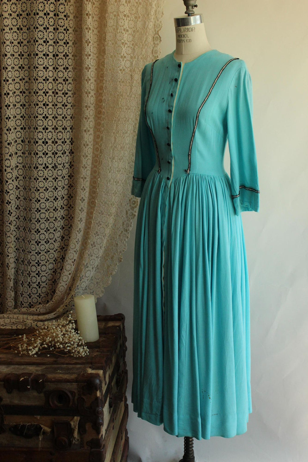 Vintage 1950s 1960s Victorian Day Dress Costume in Robins Egg Blue