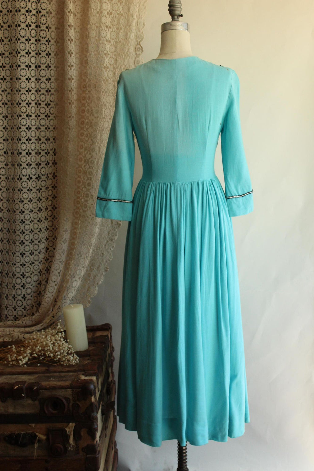Vintage 1950s 1960s Victorian Day Dress Costume in Robins Egg Blue
