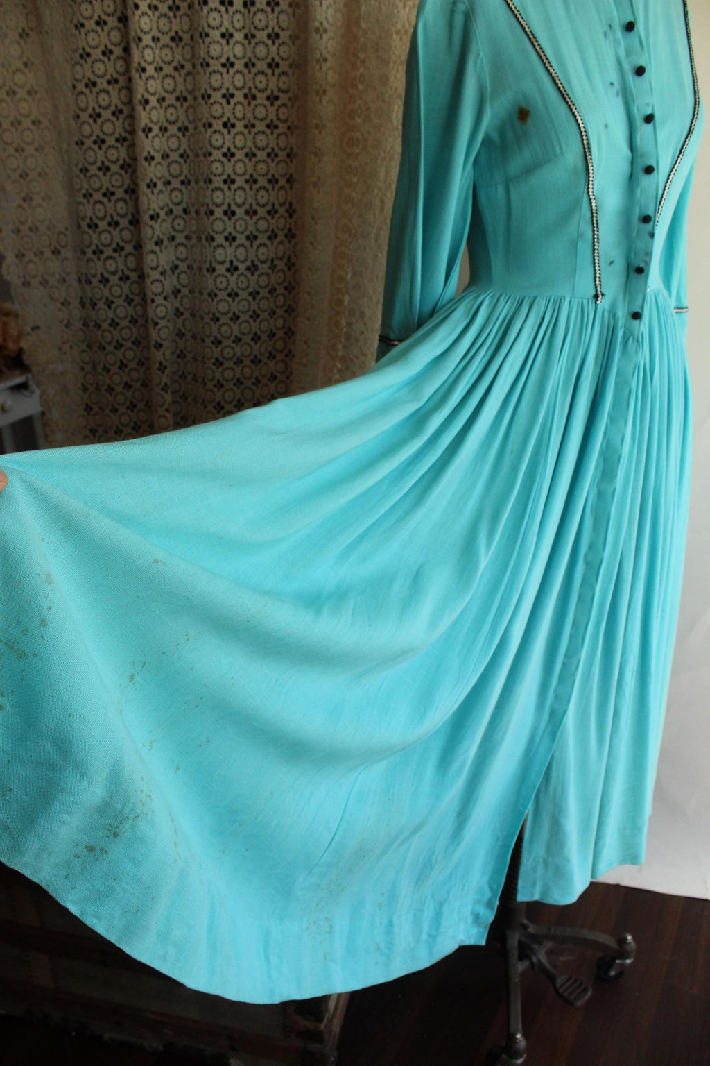 Vintage 1950s 1960s Victorian Day Dress Costume in Robins Egg Blue