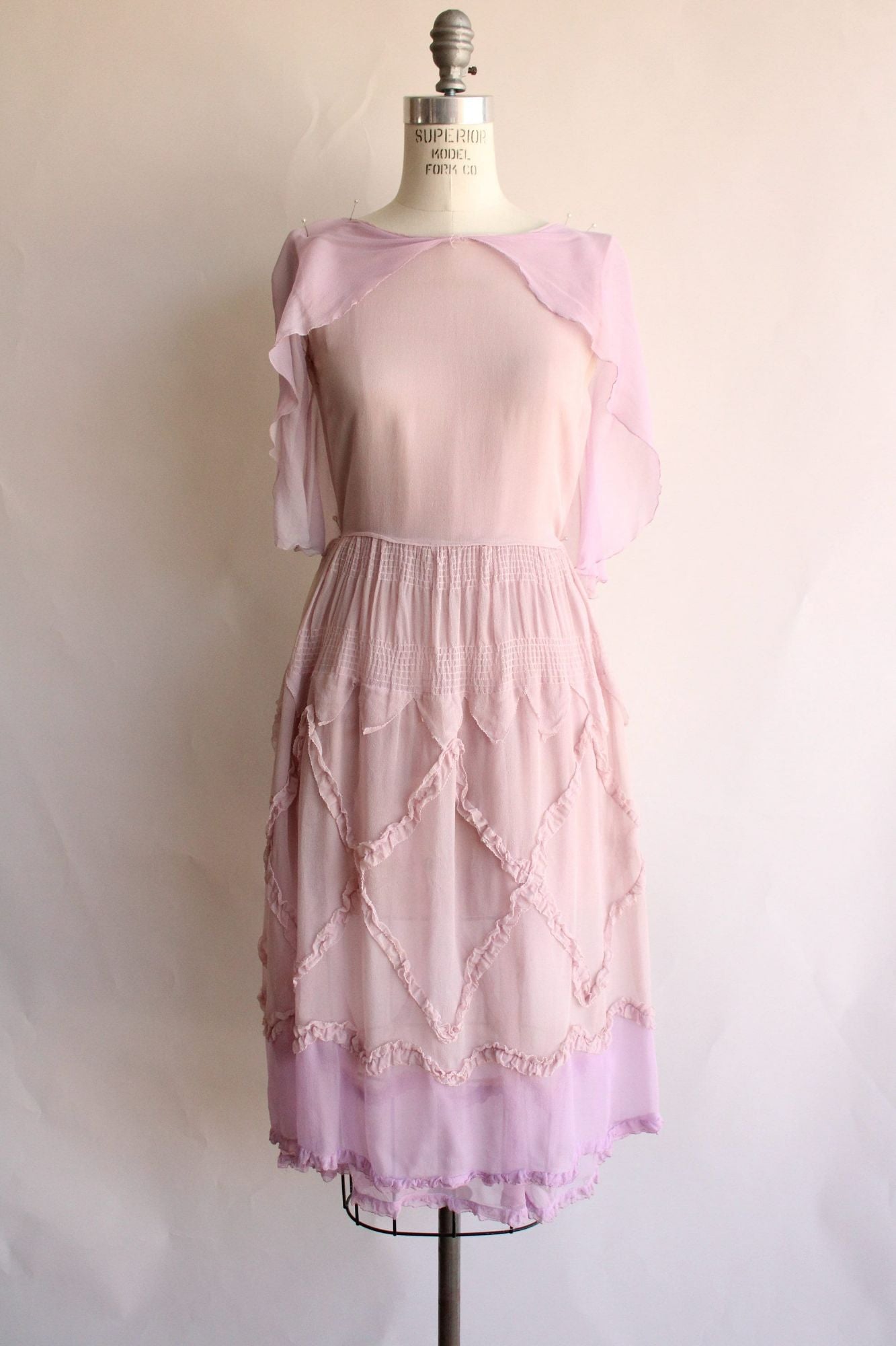Vintage Antique 1920s Lavender Purple Silk Chiffon Dress