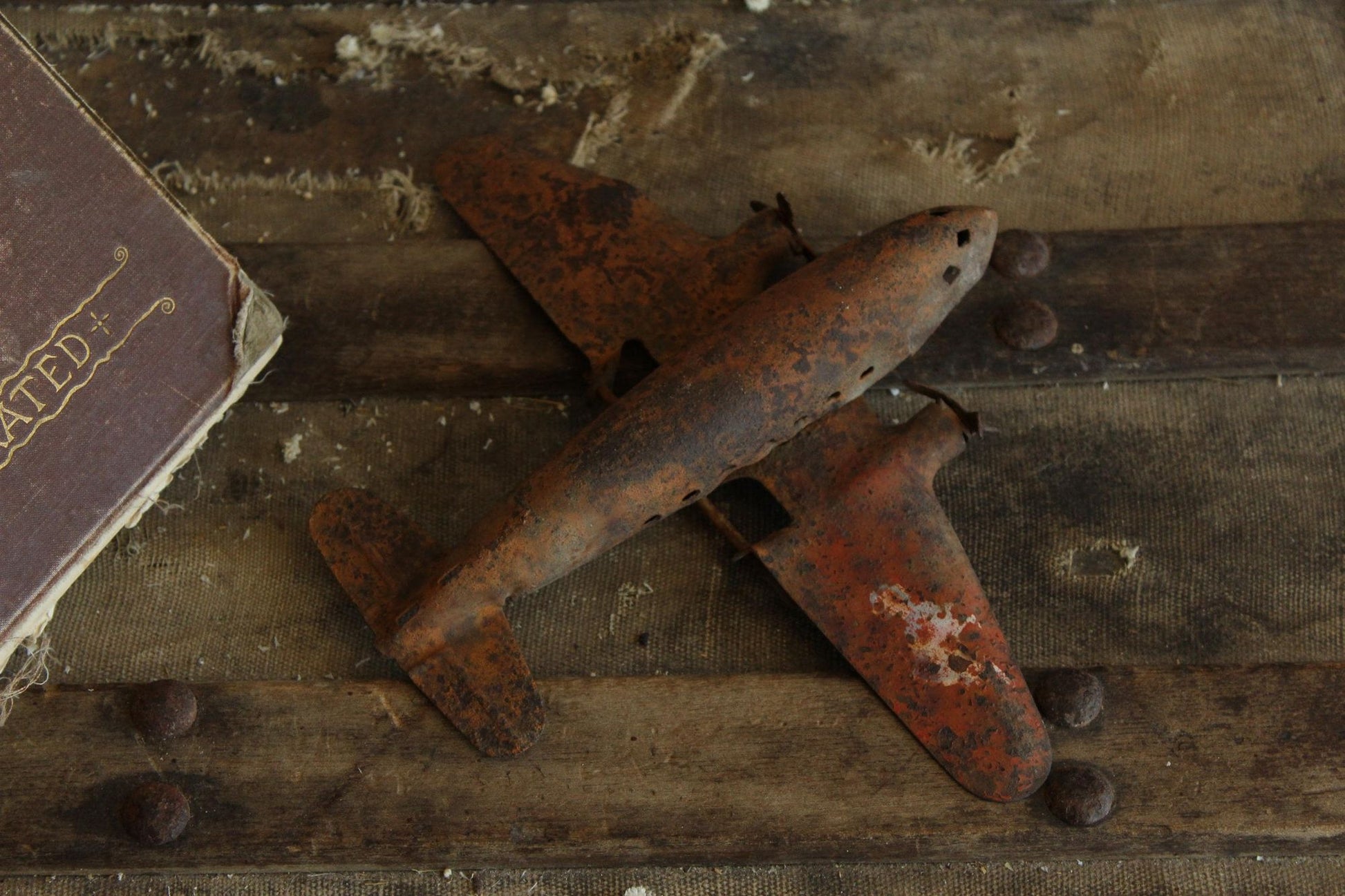 Vintage 1930s Wyandotte Pressed Steel Rusty Toy Airplane