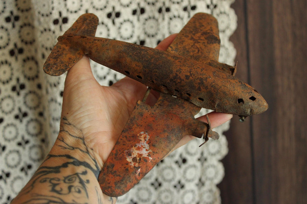 Vintage 1930s Wyandotte Pressed Steel Rusty Toy Airplane