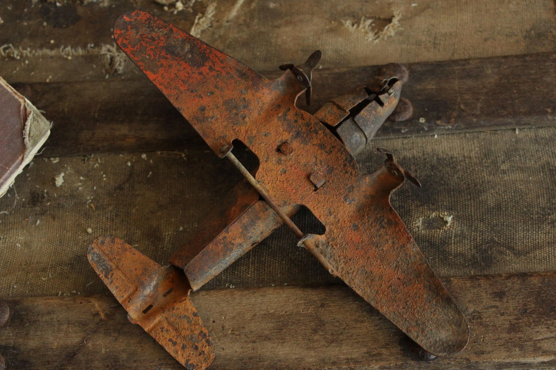Vintage 1930s Wyandotte Pressed Steel Rusty Toy Airplane