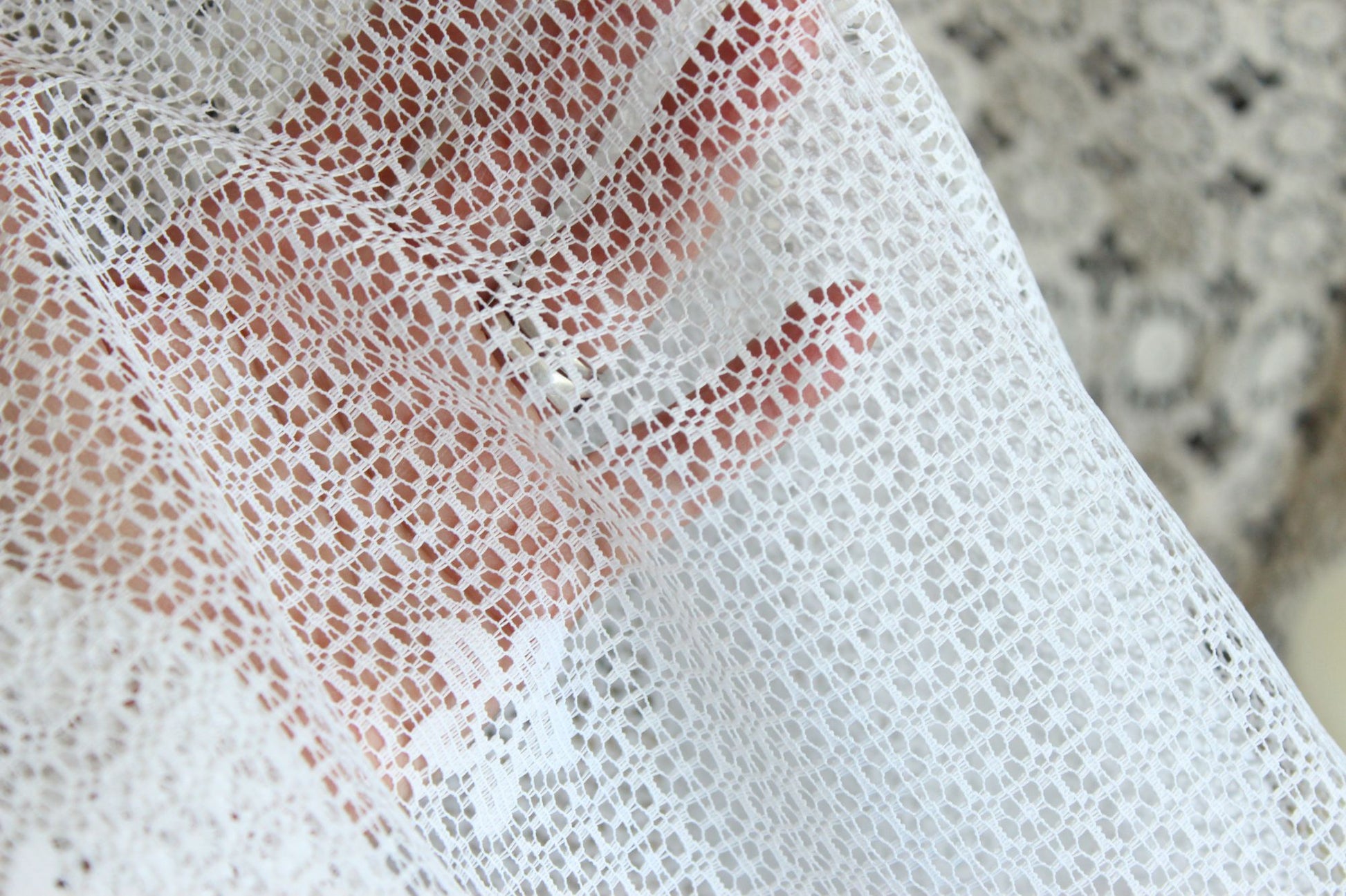 Vintage 1980s 1990s White Lace Fabric,  24" Wide 88" Long Piece, Floral Pattern