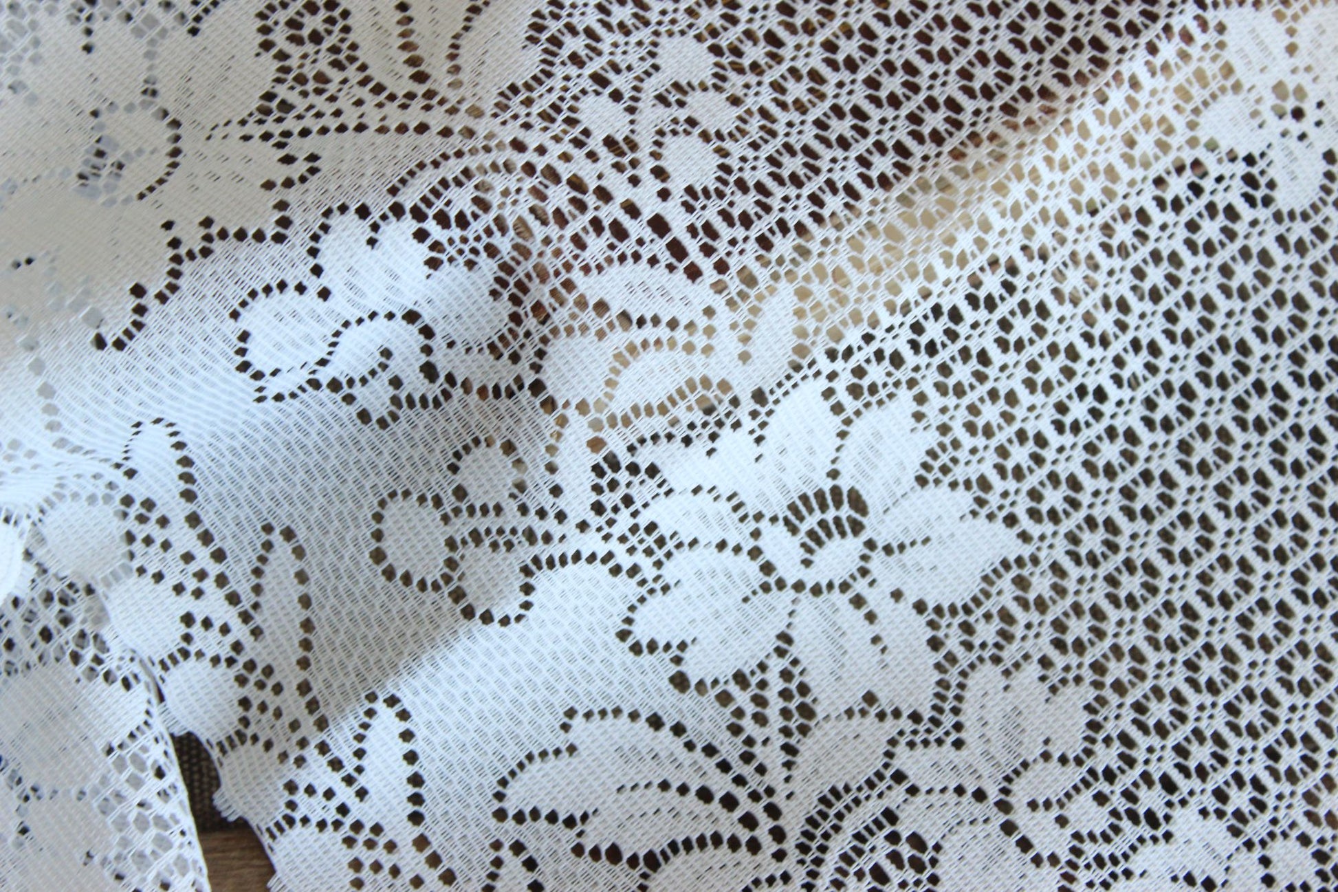 Vintage 1980s 1990s White Lace Fabric,  24" Wide 88" Long Piece, Floral Pattern