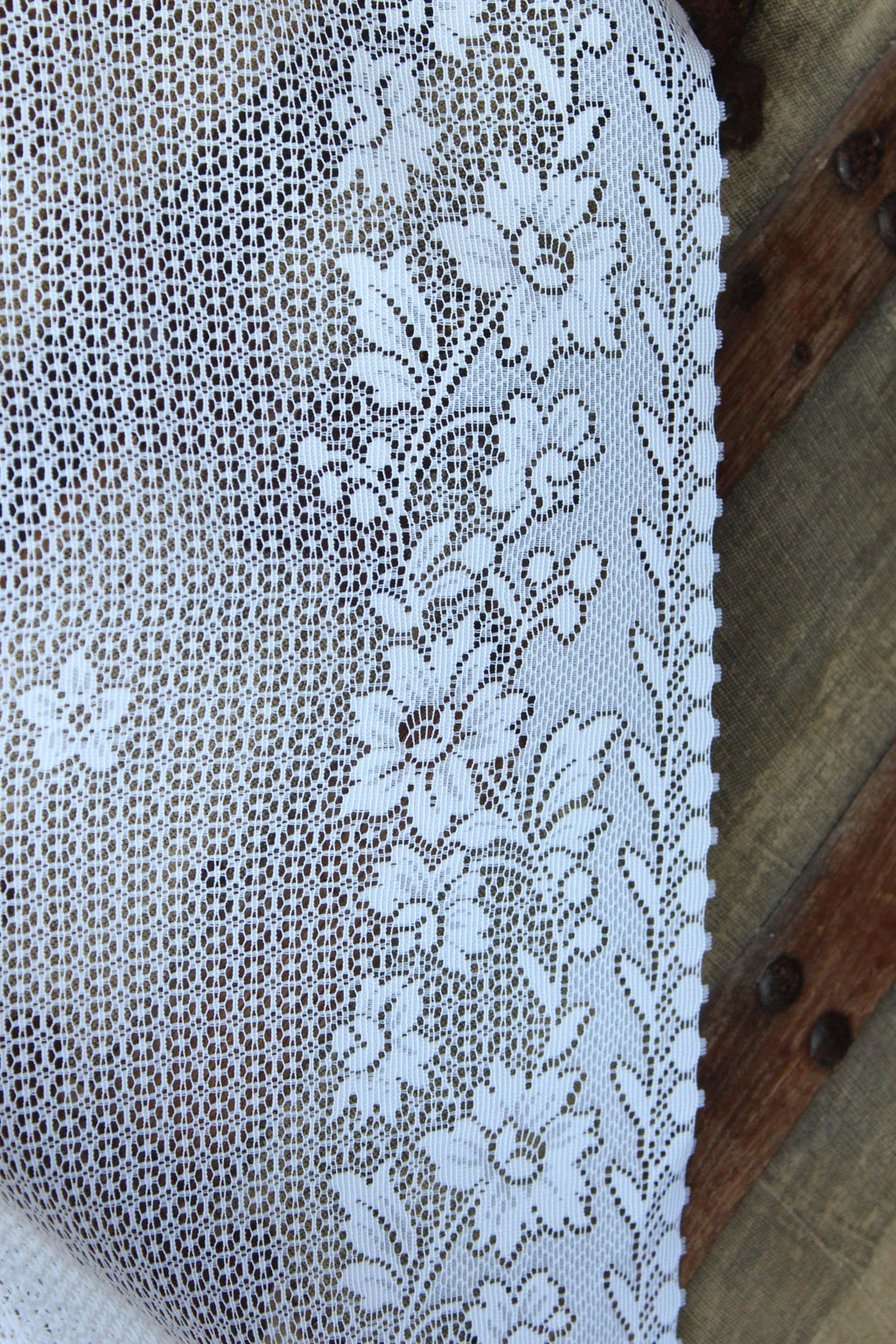Vintage 1980s 1990s White Lace Fabric,  24" Wide 88" Long Piece, Floral Pattern
