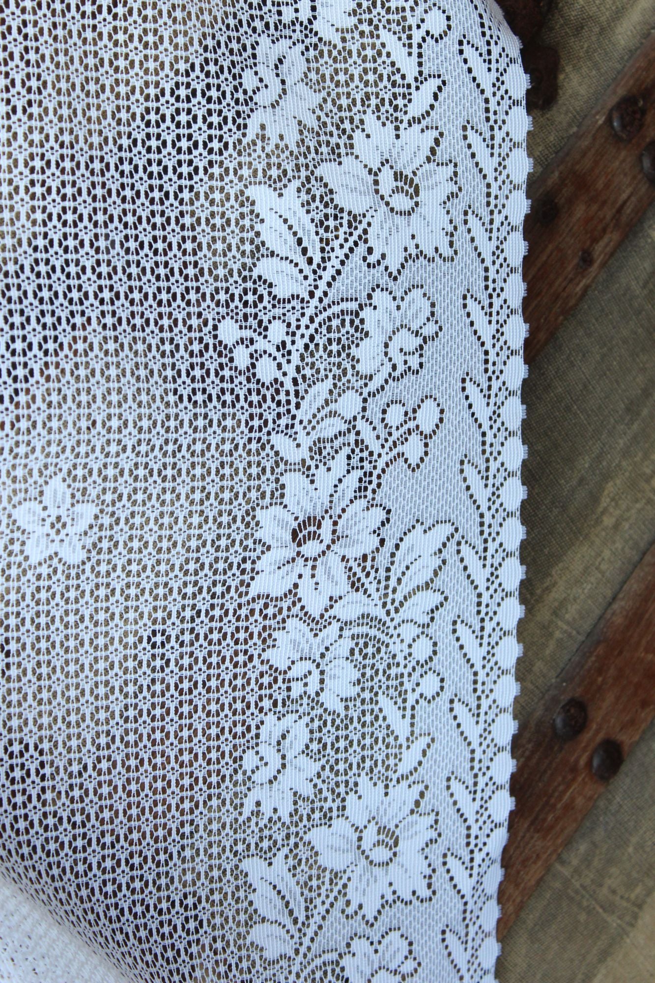 Vintage 1980s 1990s White Lace Fabric,  24" Wide 88" Long Piece, Floral Pattern