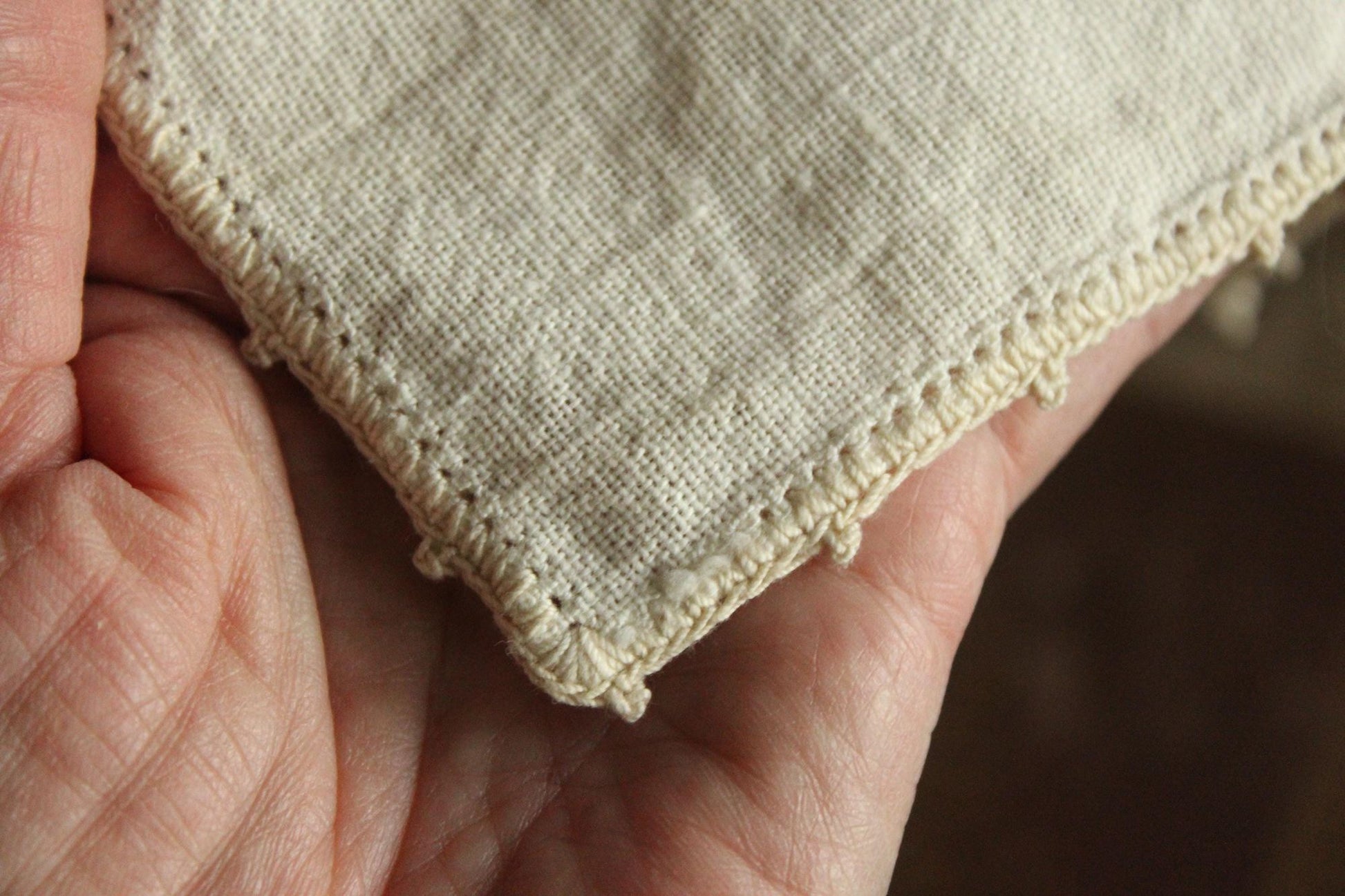 Vintage 1950s Ivory Linen Napkin Embroidered with Cherries