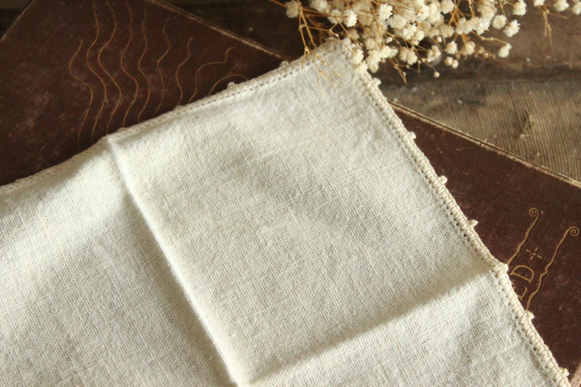 Vintage 1950s Ivory Linen Napkin Embroidered with Cherries