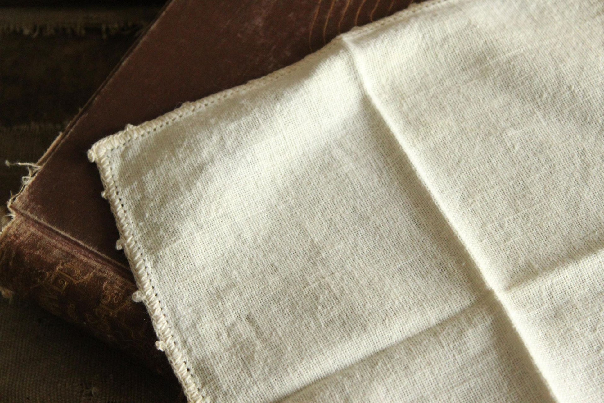 Vintage 1950s Ivory Linen Napkin Embroidered with Cherries