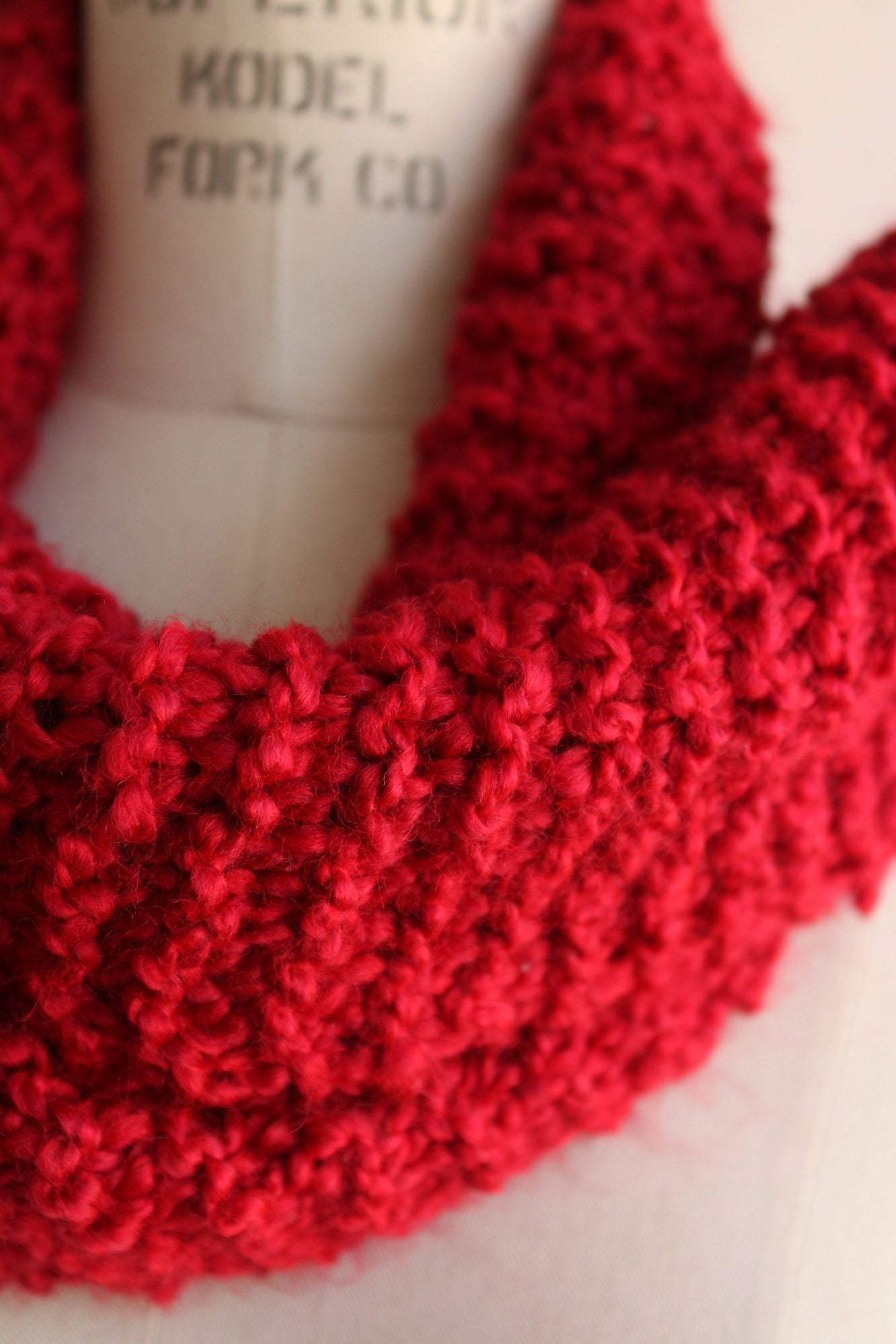 The "Crimson" Knit Scarf in a Chunky Red Boucle Yarn