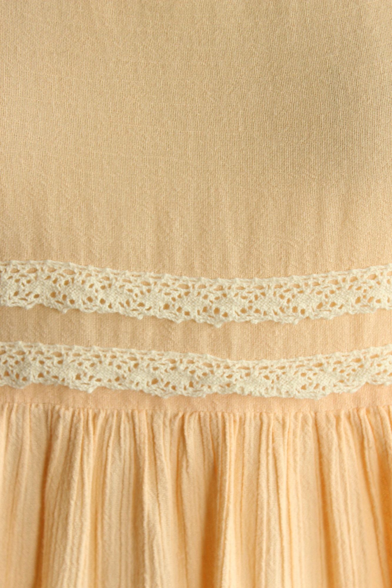 Vintage 1970s Peach Dress with Pockets and Crochet Lace Trim