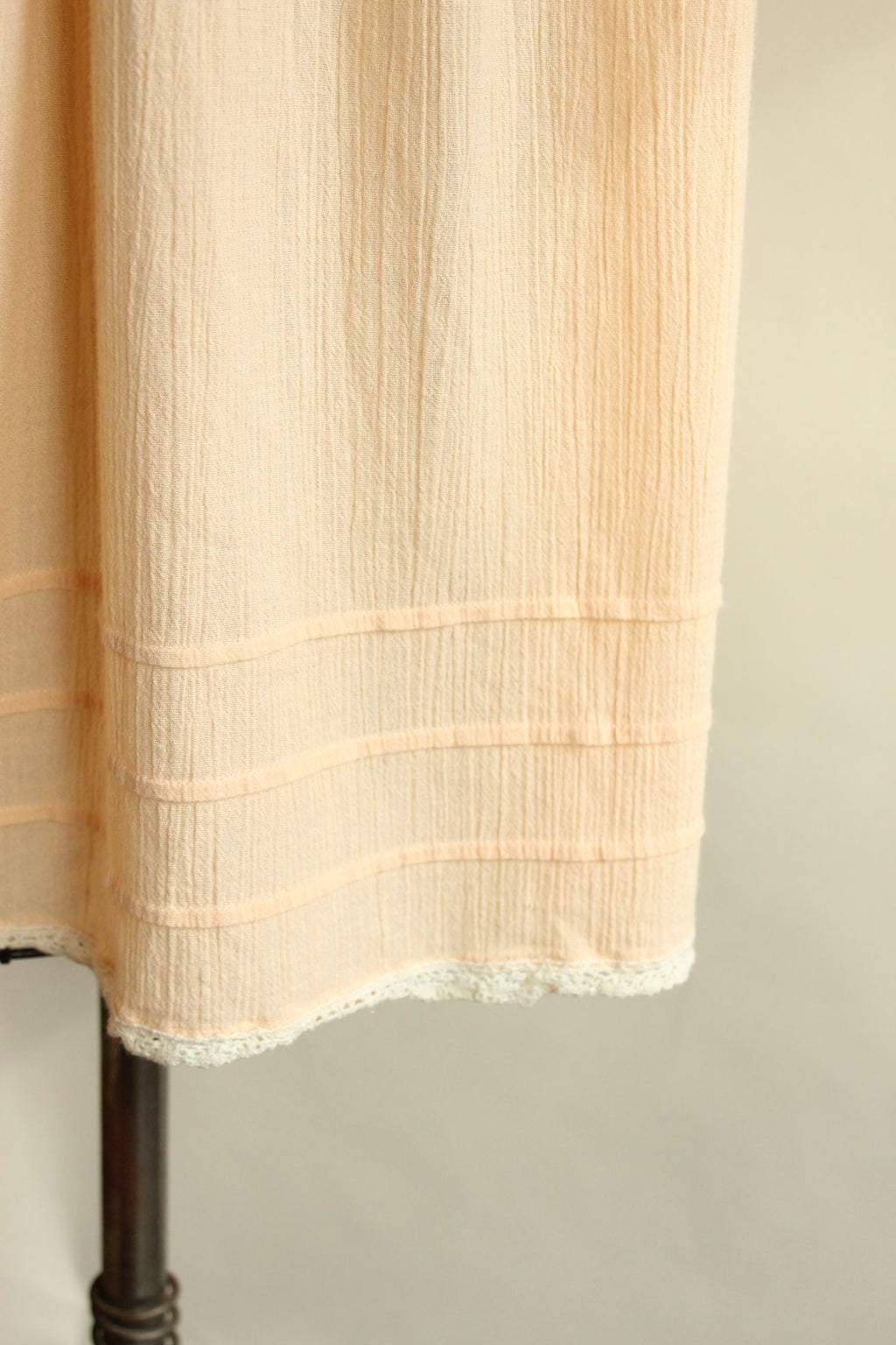 Vintage 1970s Peach Dress with Pockets and Crochet Lace Trim