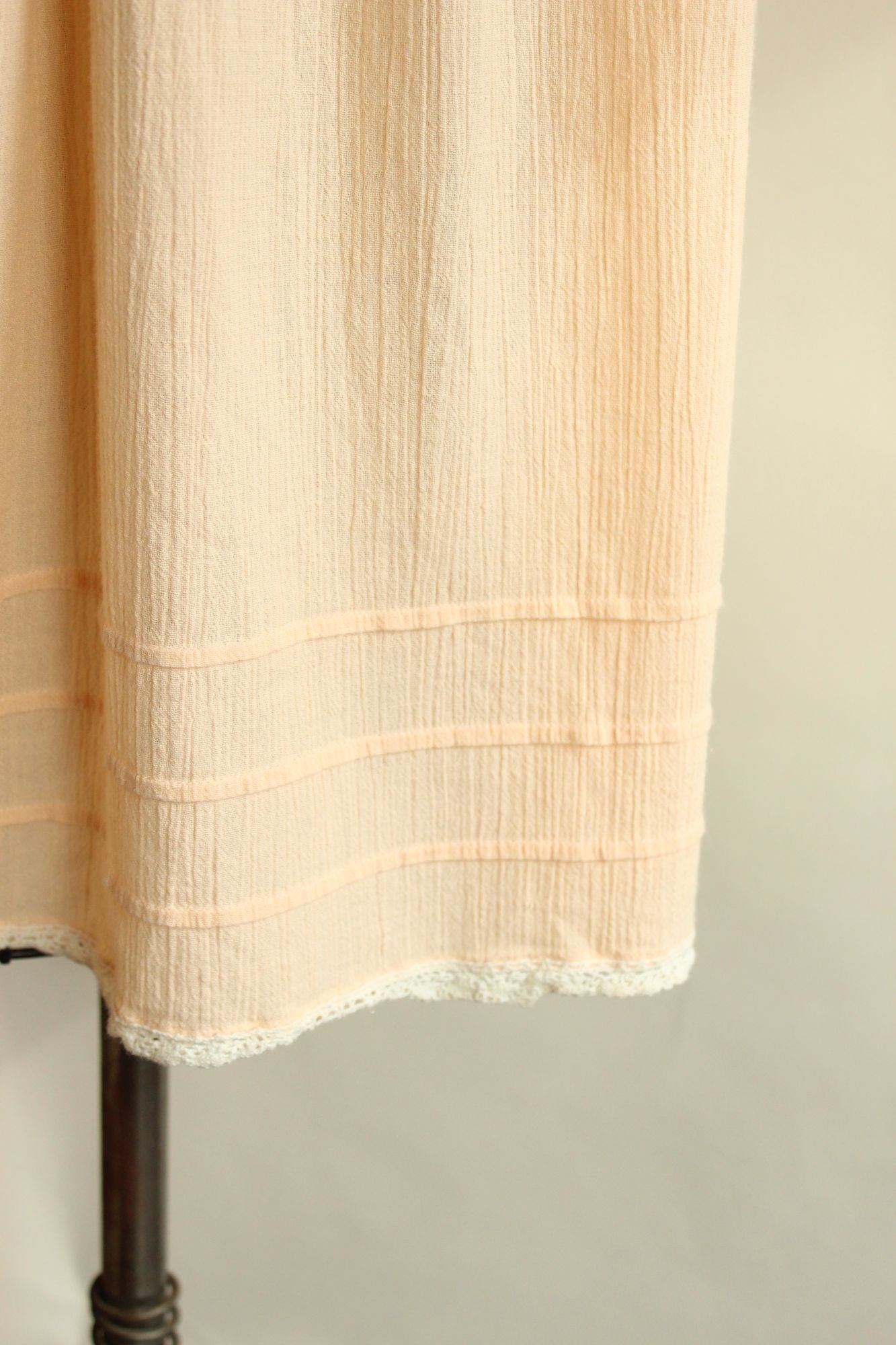 Vintage 1970s Peach Dress with Pockets and Crochet Lace Trim