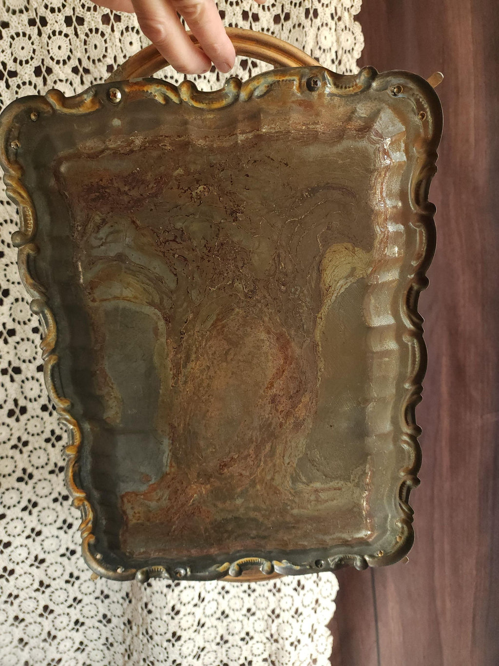 Vintage 1960s Silver Plate Tray with Brass Maple Leaf and Handles