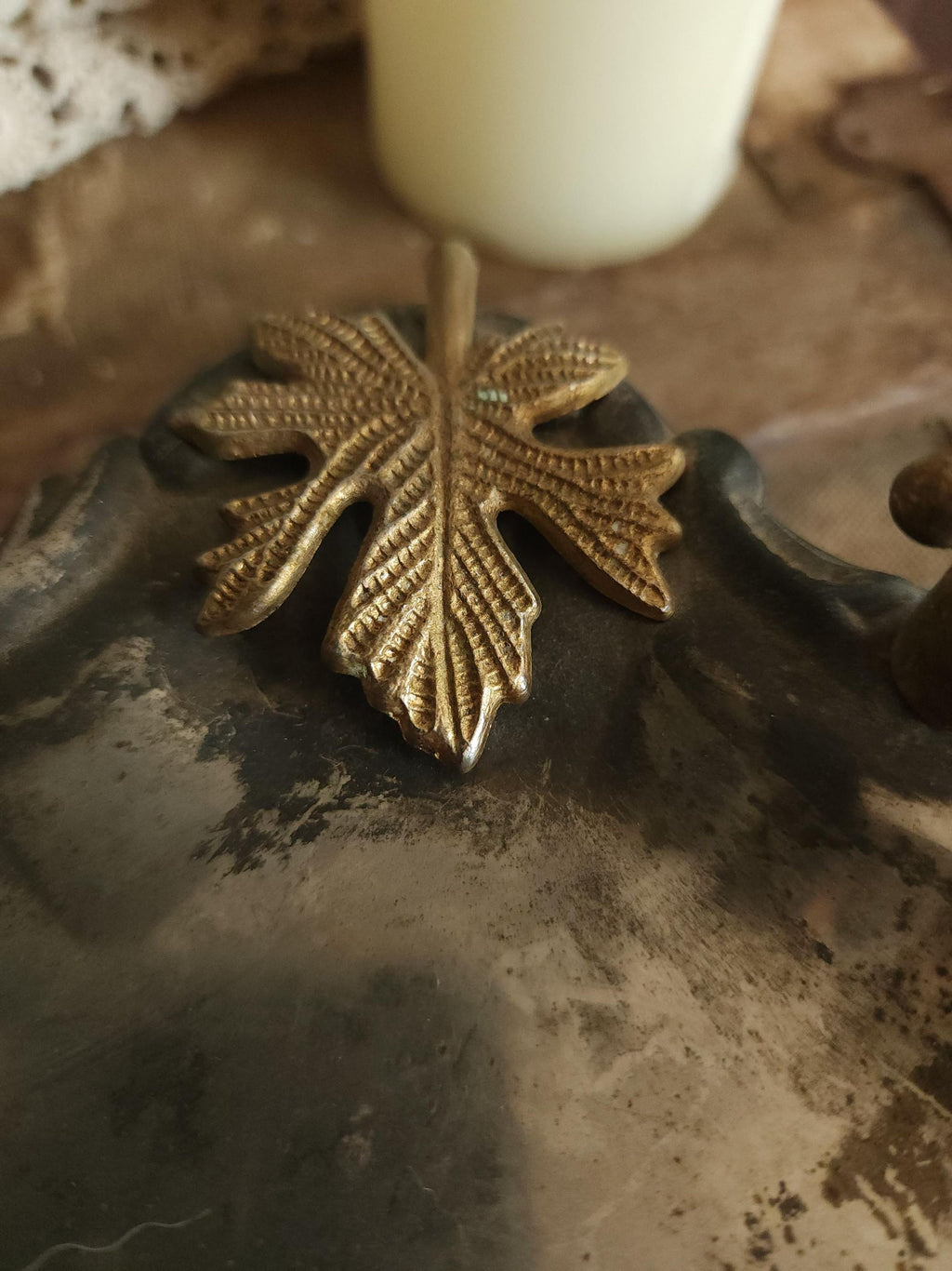Vintage 1960s Silver Plate Tray with Brass Maple Leaf and Handles