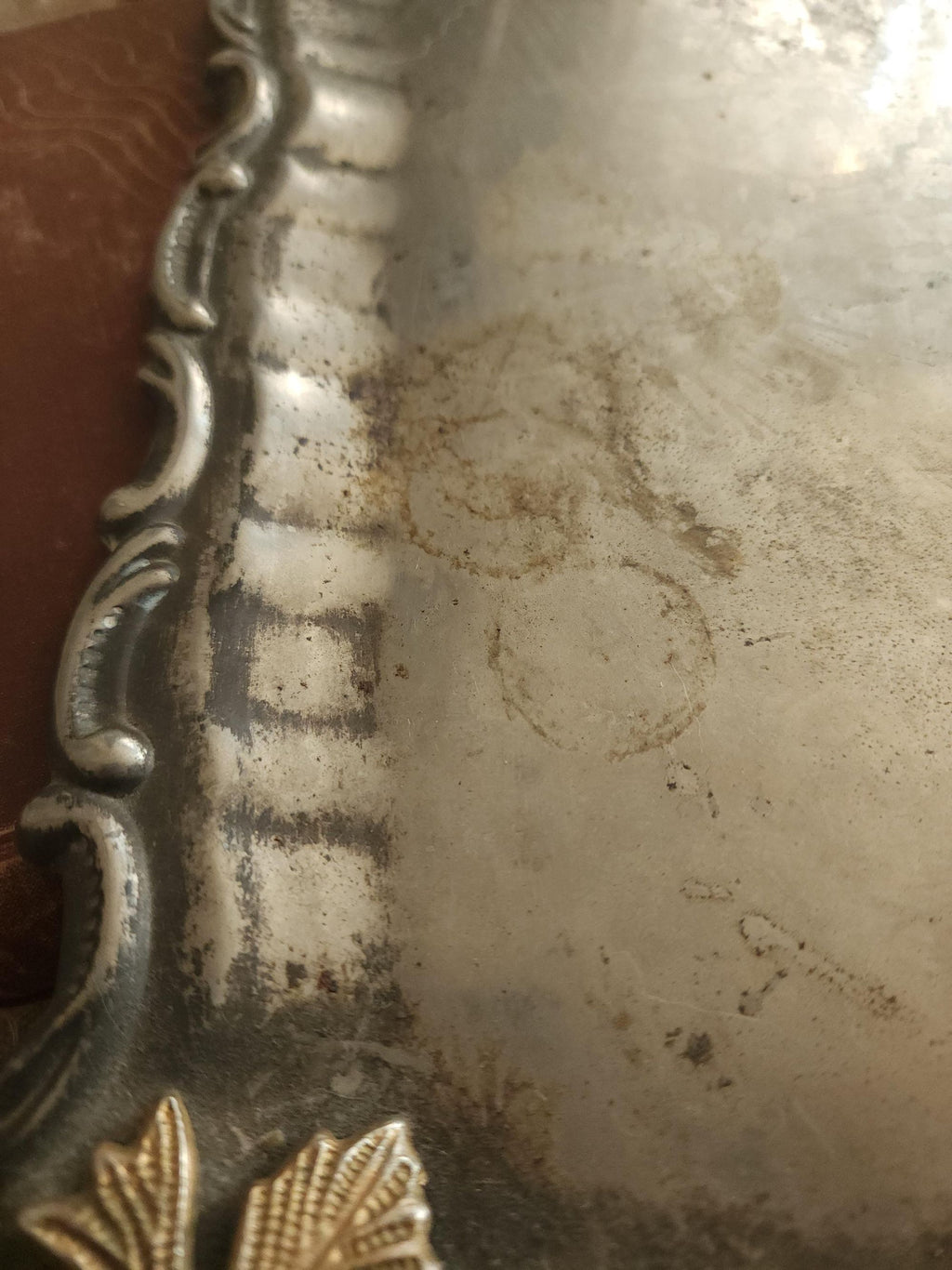 Vintage 1960s Silver Plate Tray with Brass Maple Leaf and Handles
