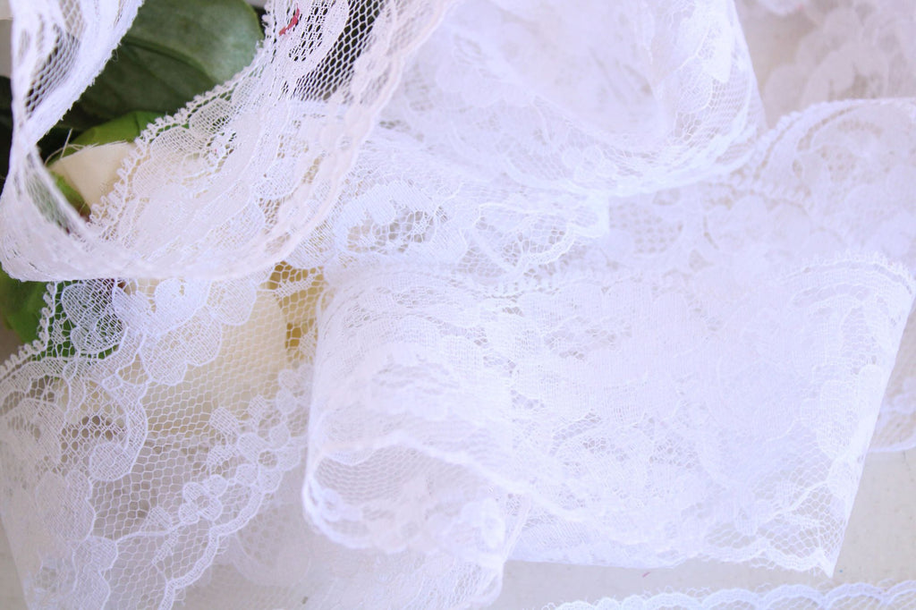 Vintage White Lace Trim, 3 Yards, 2.25" wide, Nylon