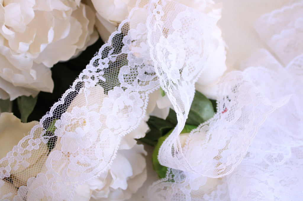 Vintage White Lace Trim, 3 Yards, 2.25" wide, Nylon