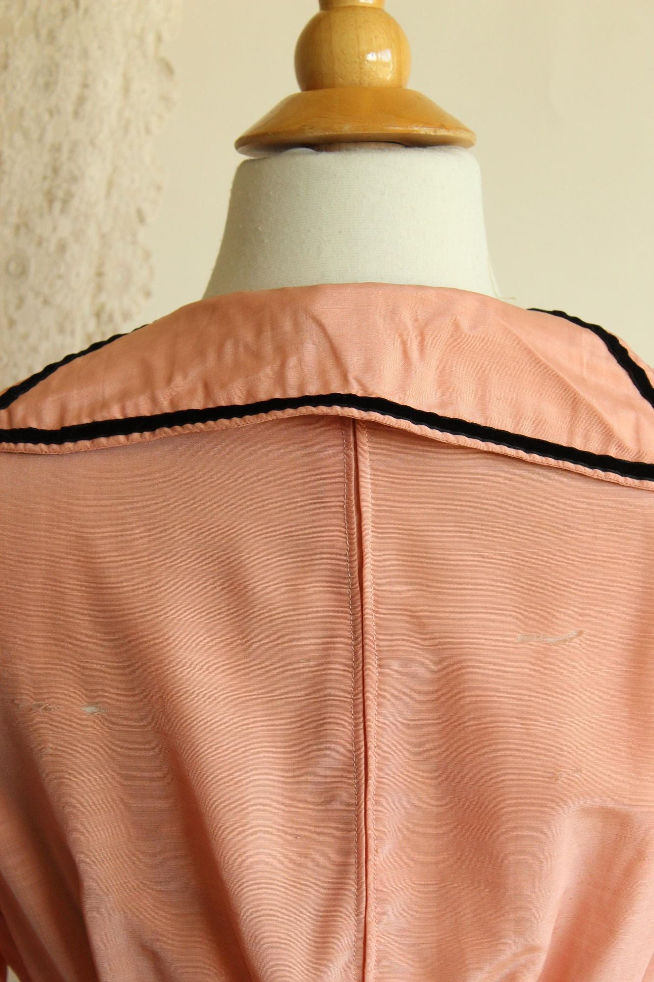 Vintage Antique 1900s Edwardian Jacket in Pink Silk with Black Trim