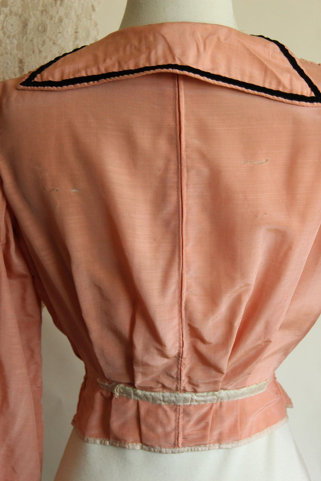 Vintage Antique 1900s Edwardian Jacket in Pink Silk with Black Trim