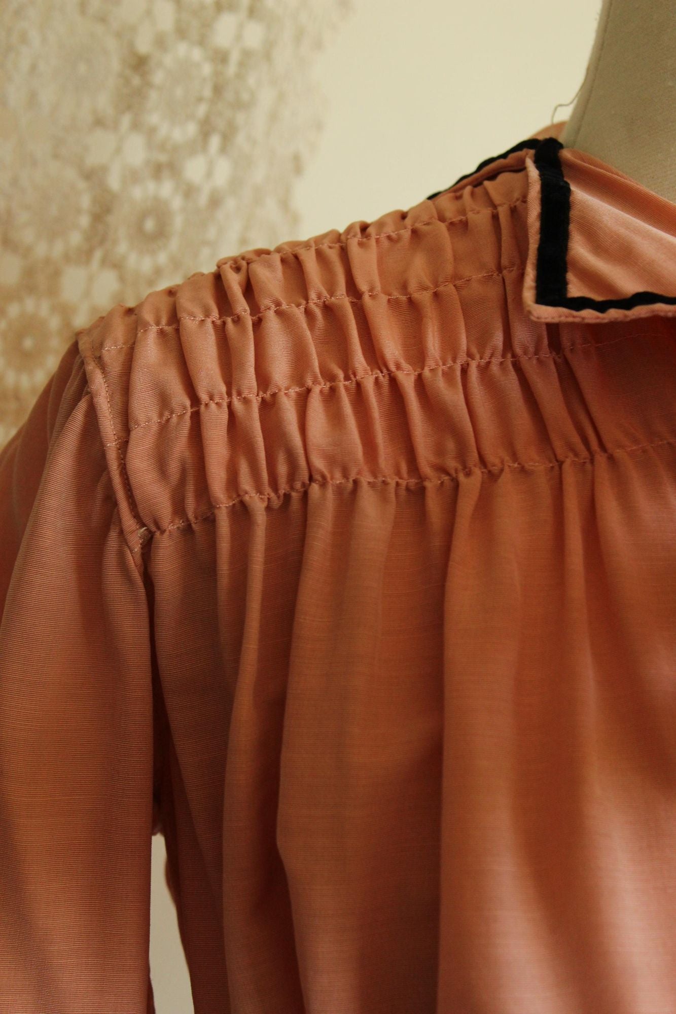 Vintage Antique 1900s Edwardian Jacket in Pink Silk with Black Trim