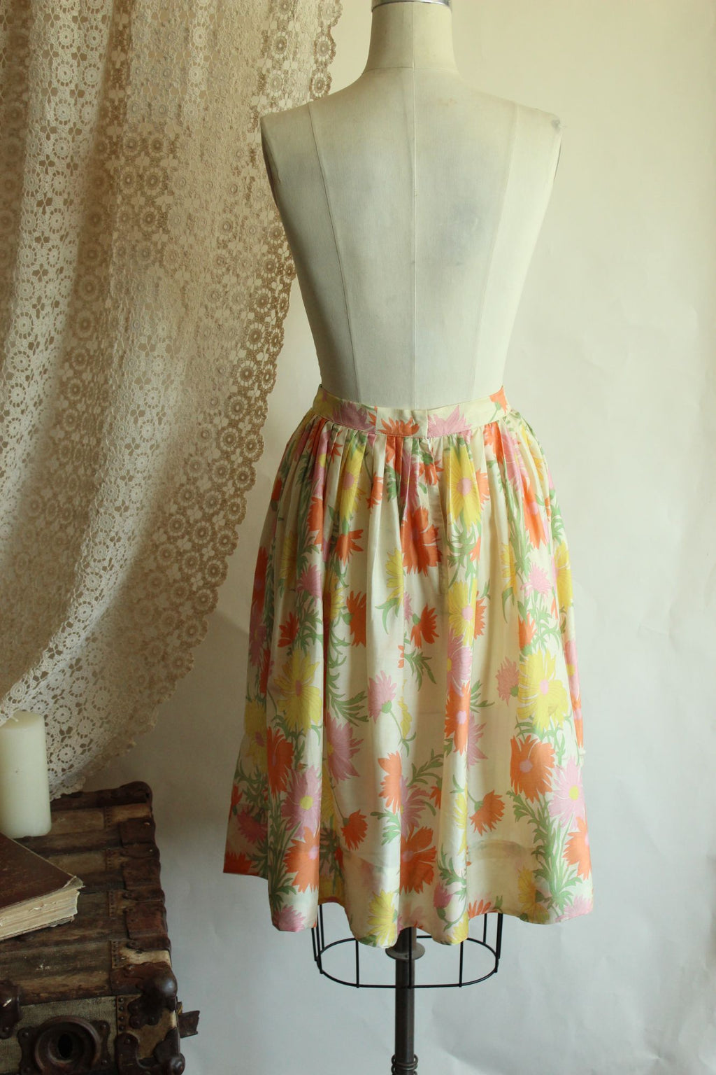 Vintage 1960s Silk Pastel Floral Pleated Circle Skirt