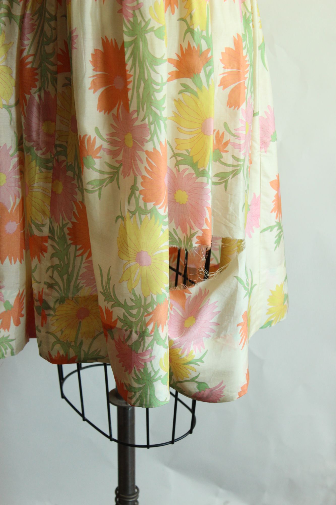 Vintage 1960s Silk Pastel Floral Pleated Circle Skirt