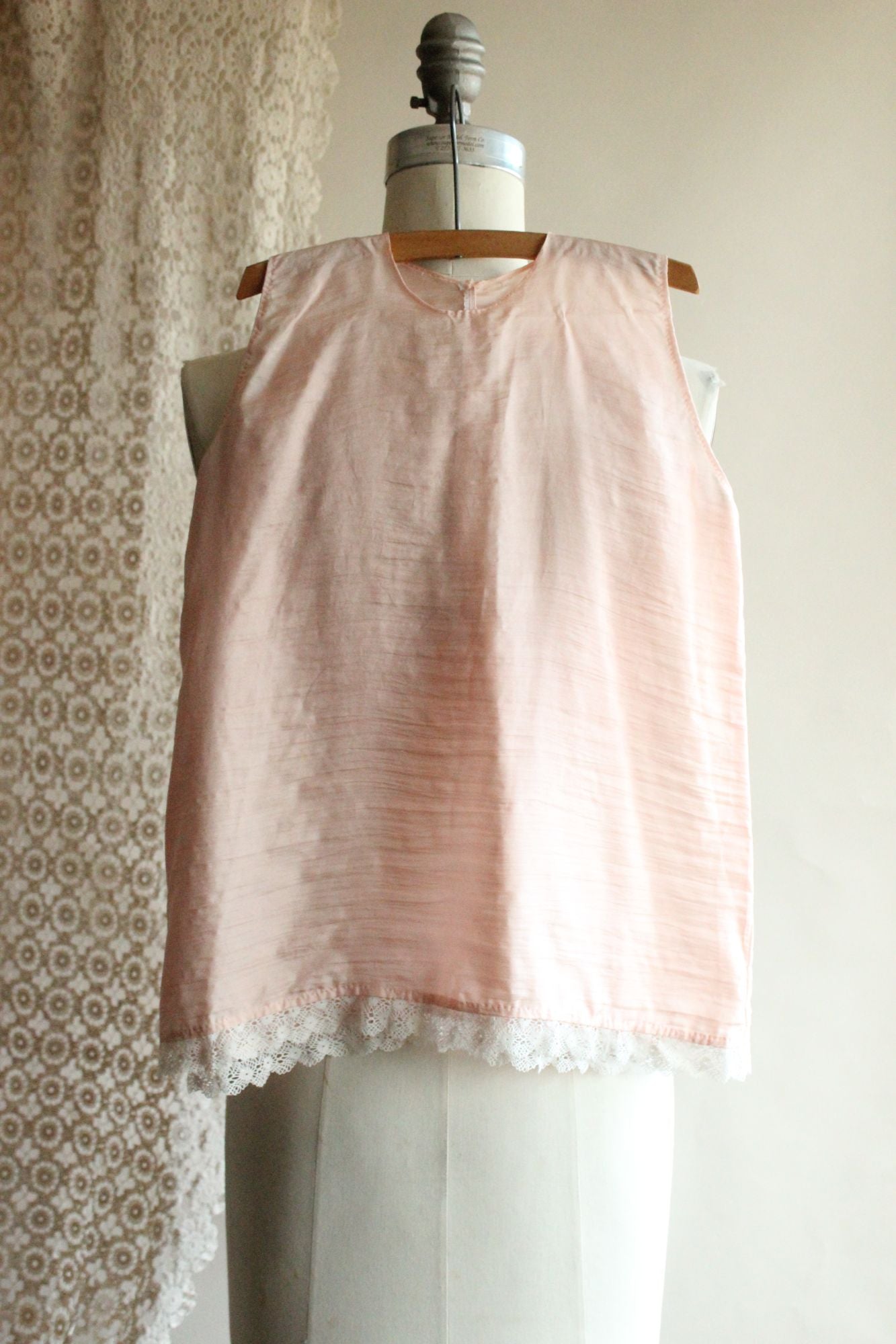 Vintage 1980s 1990s Handmade Pink Silk Baby Dress