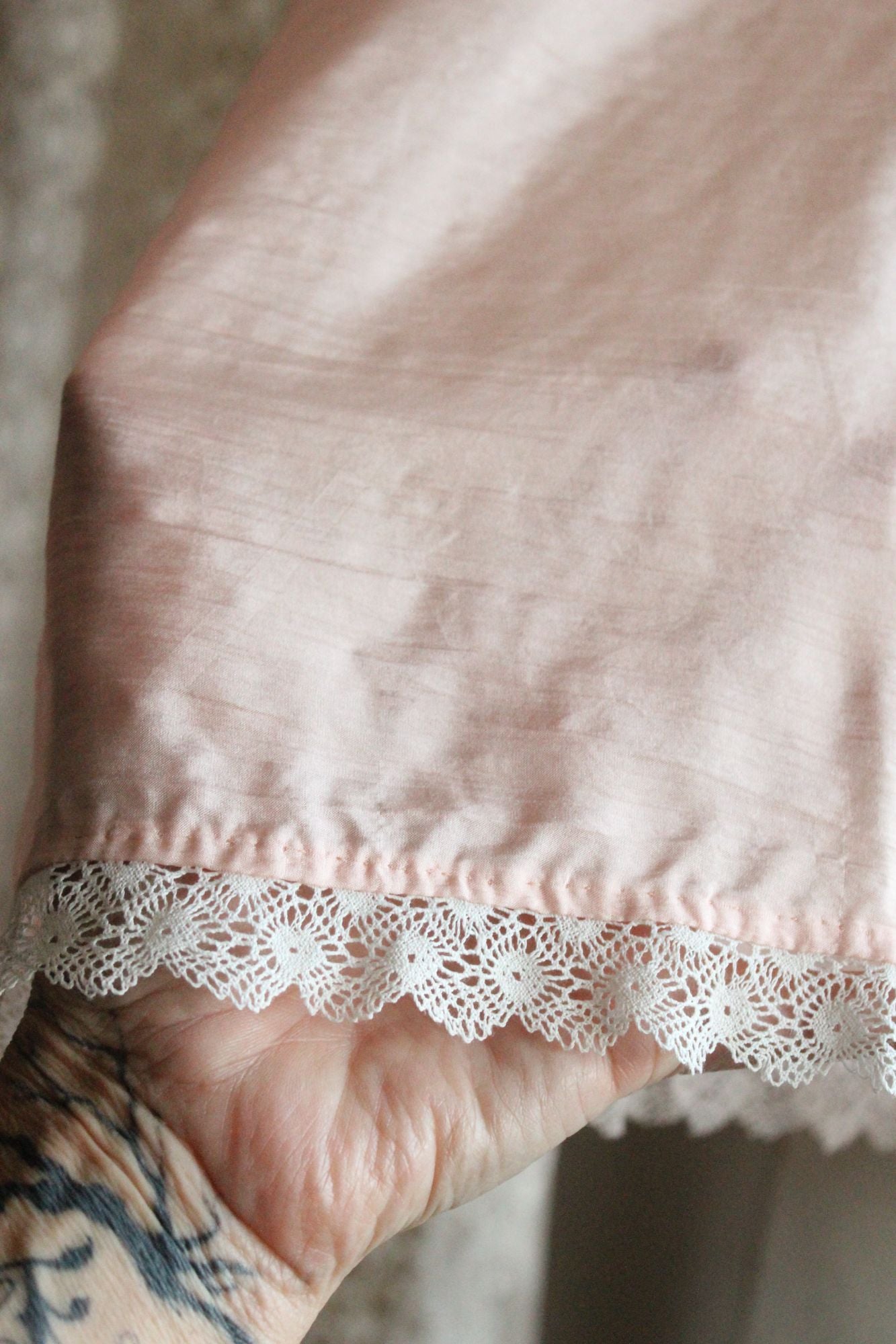 Vintage 1980s 1990s Handmade Pink Silk Baby Dress