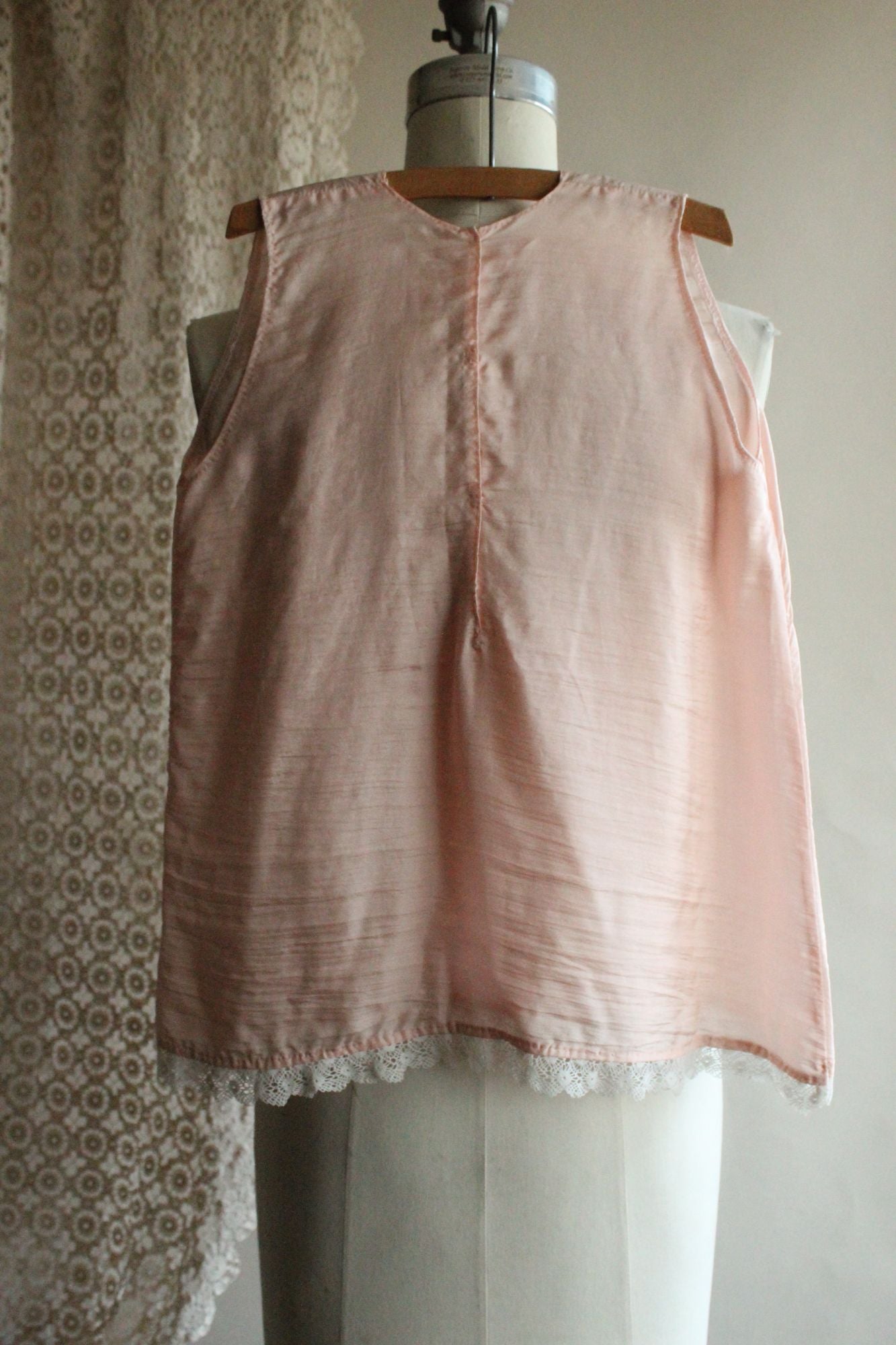Vintage 1980s 1990s Handmade Pink Silk Baby Dress