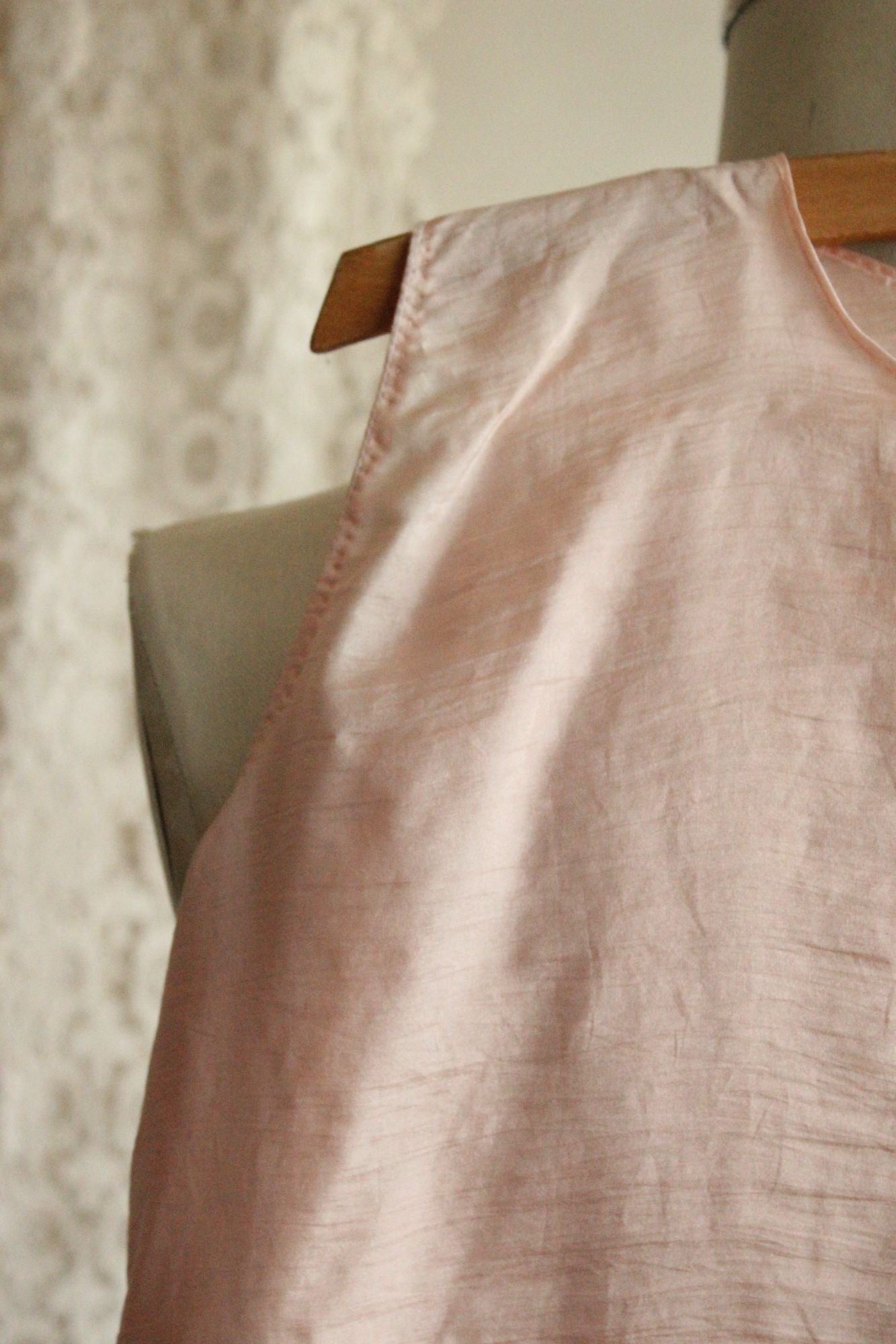 Vintage 1980s 1990s Handmade Pink Silk Baby Dress