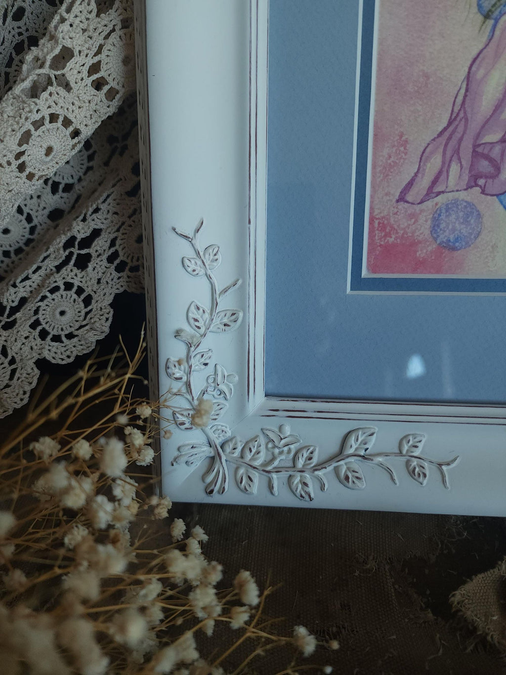 Vintage 2000s Framed Fairy Print "Tawny" Double Matted in White Frame
