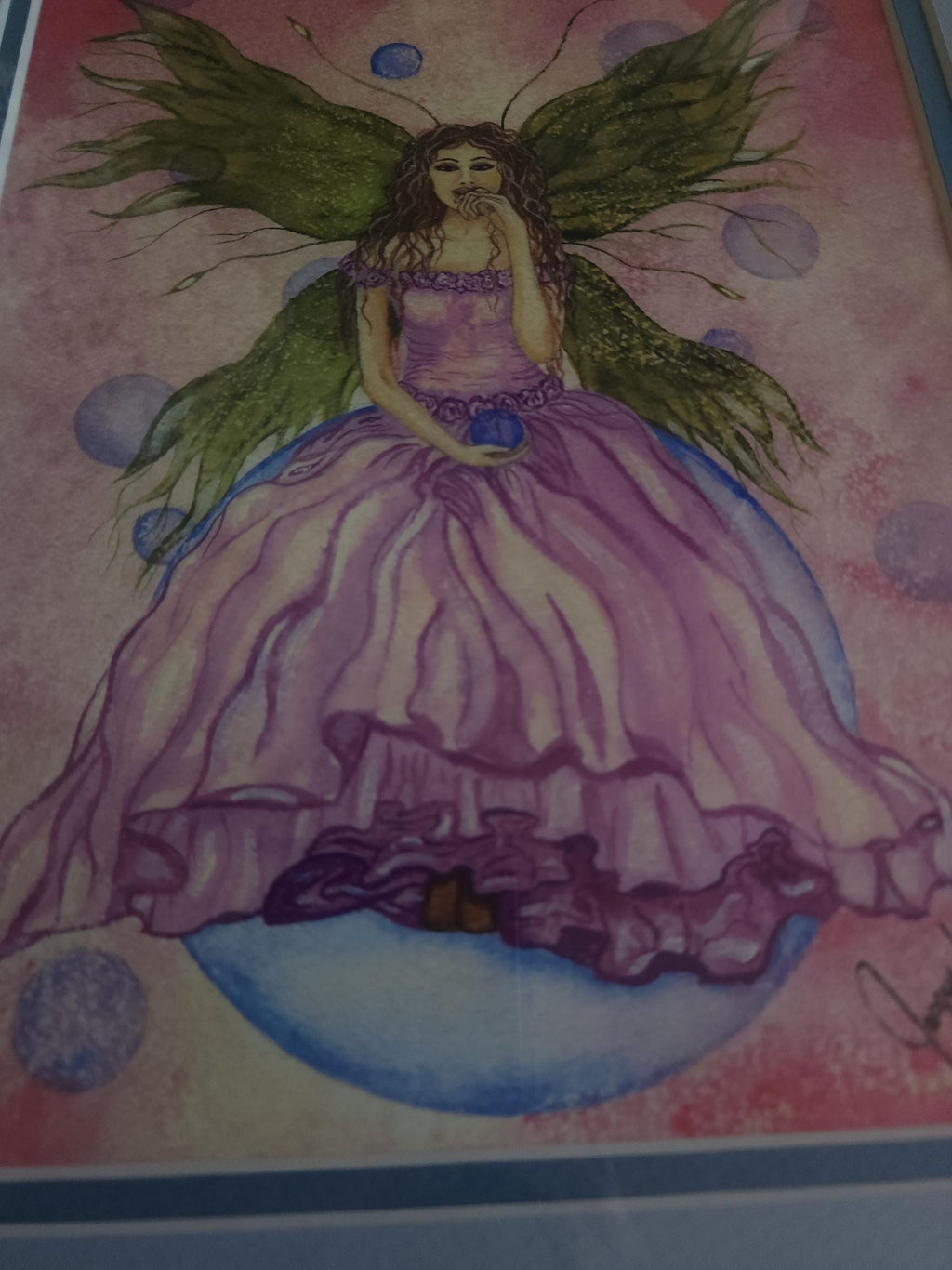 Vintage 2000s Framed Fairy Print "Tawny" Double Matted in White Frame