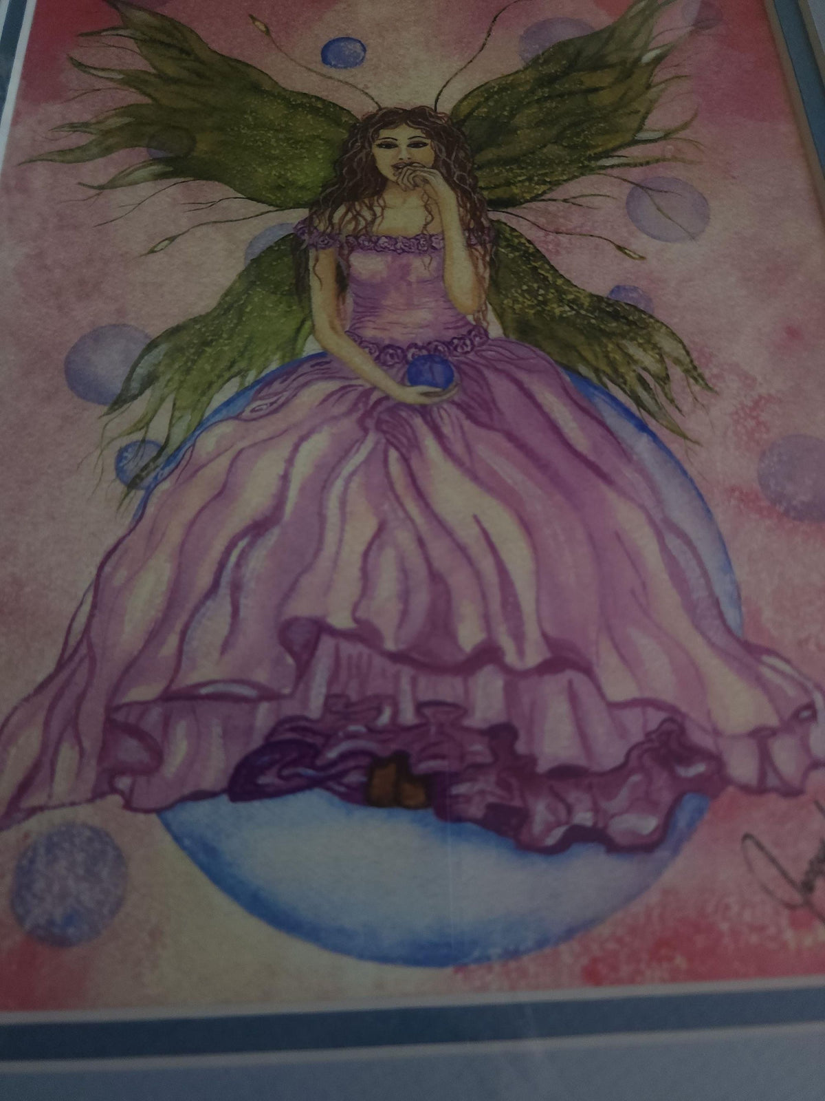 Vintage 2000s Framed Fairy Print "Tawny" Double Matted in White Frame